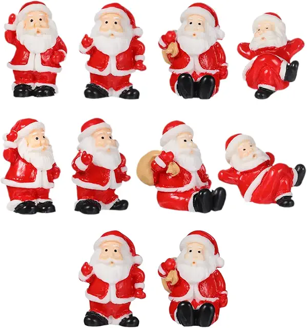 Ciieeo Mini Santa Claus Figurines - 10pcs Resin Christmas Ornaments for Dollhouse Scenes