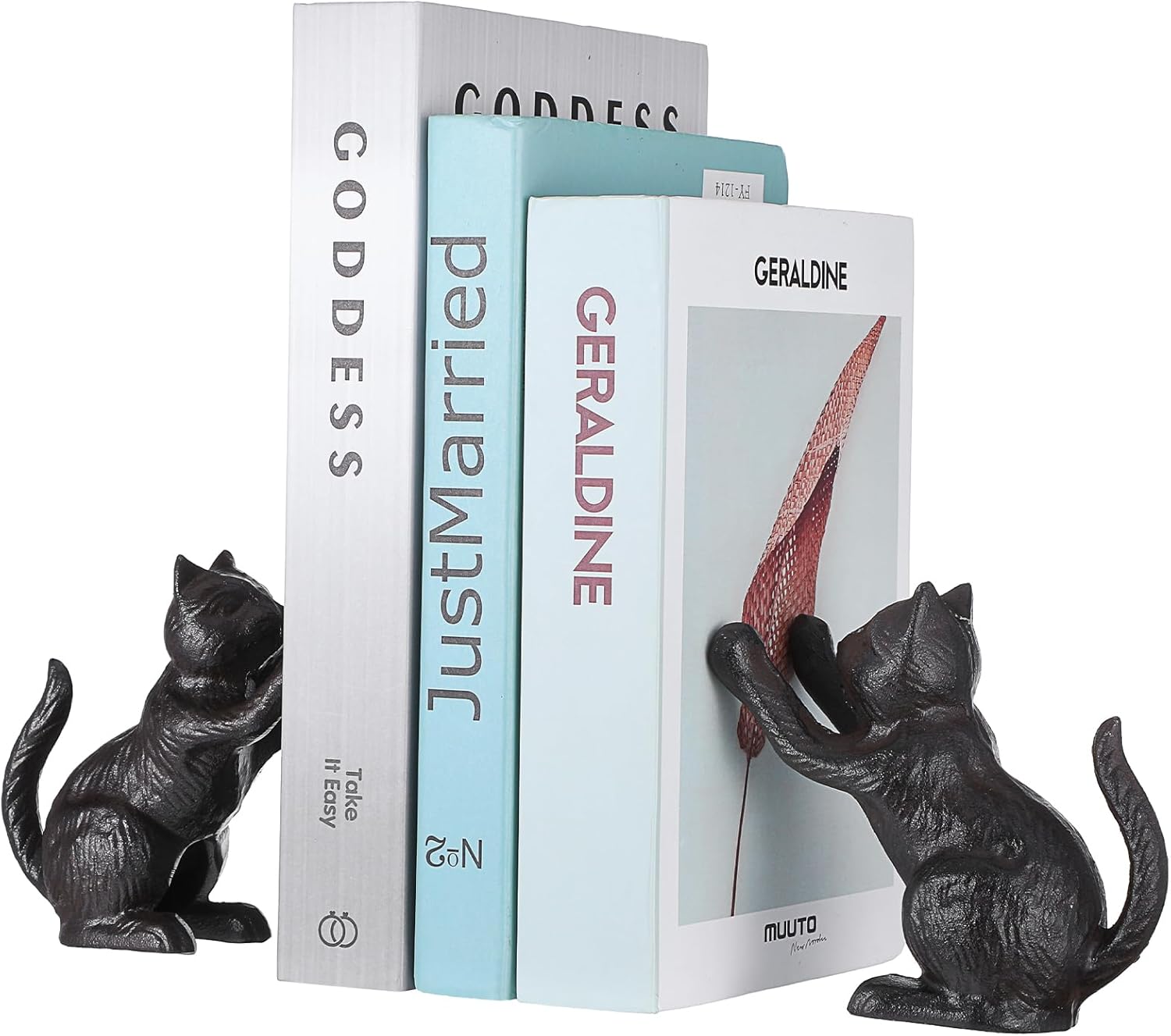 Cat Decorative Bookends, Cute Book Ends to Hold Books, Bookends for Shelves, Unique Cast Iron Book Stopper for Heavy Books, Cat Office Decor, 1 Pair/2 PCS