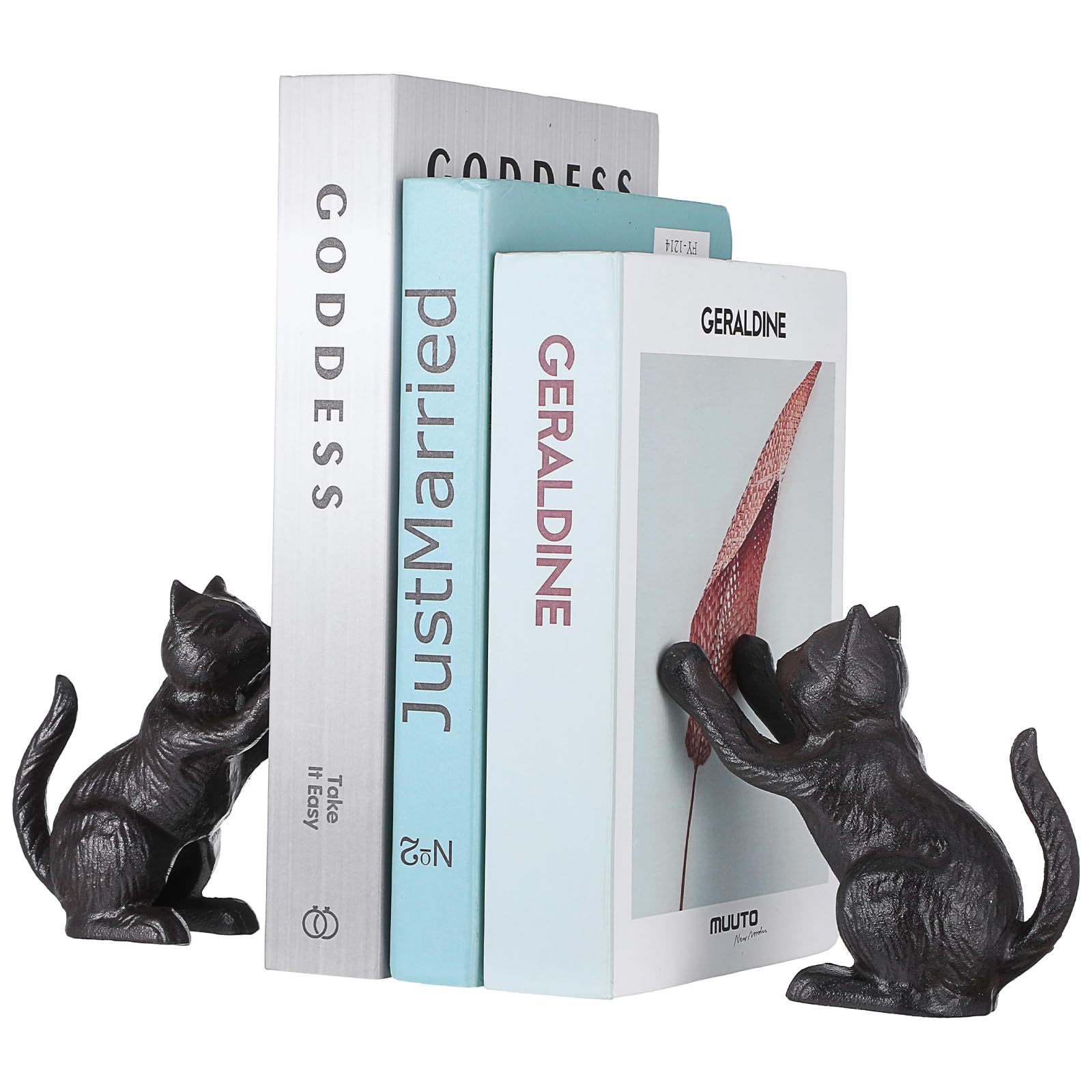 Cat Decorative Bookends, Cute Book Ends to Hold Books, Bookends for Shelves, Unique Cast Iron Book Stopper for Heavy Books, Cat Office Decor, 1 Pair/2 PCS