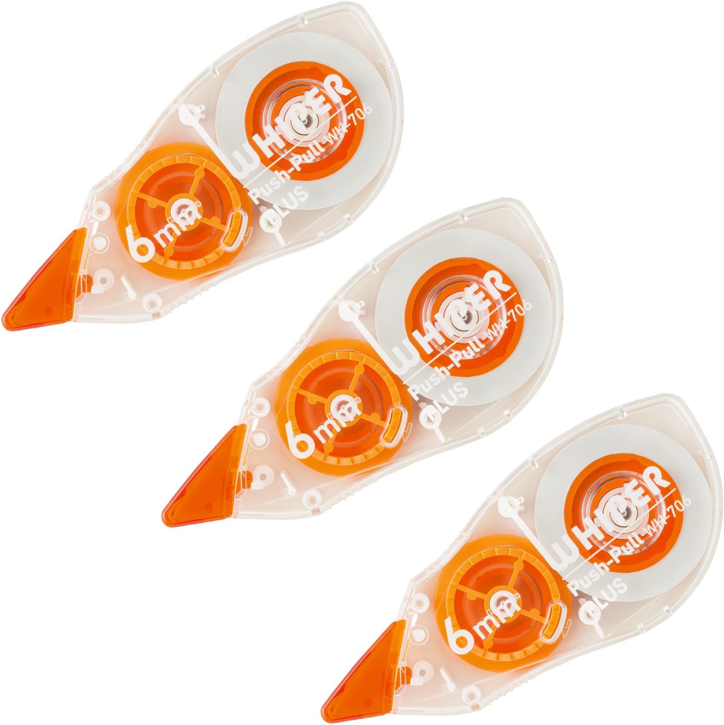 Plus Correction Tape Whiper Push Pull, Pack of 3, 0.2 inch (6 mm) Width, Orange 49-966