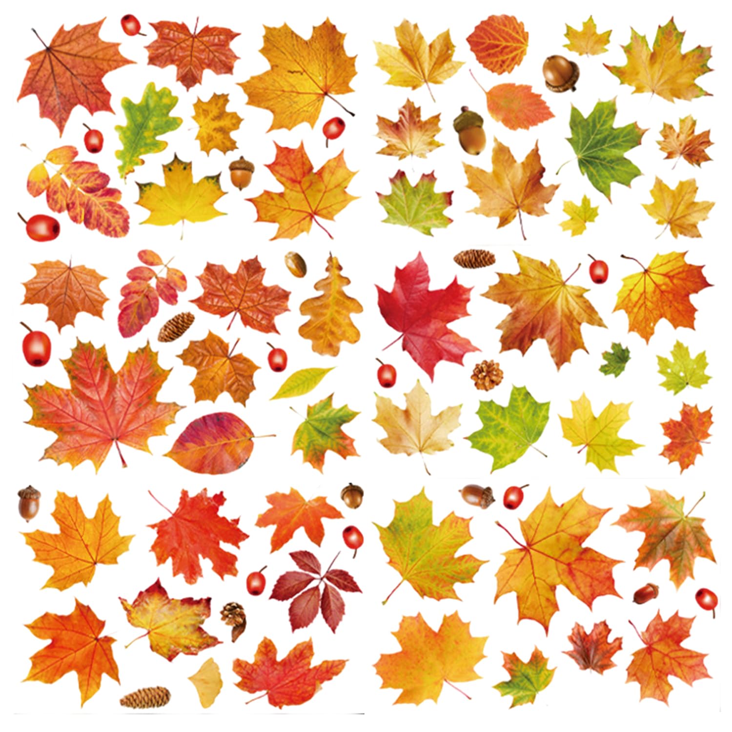 JTMKYO 6 hojas de hoja de otoño pegatinas para ventana, pegatinas autoadhesivas, hojas de arce simuladas, pegatinas de bricolaje para ventanas y puertas, etc., ventanas decorativas en otoño