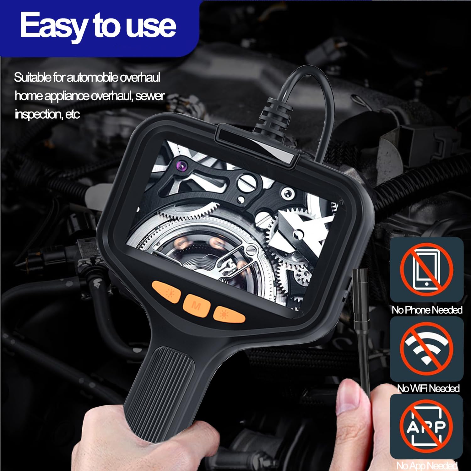 1920P Endoscopio Snake Inspection Camera, Telecamera per periscopio IPS da 4,3" Telecamera Snake Portatile IP67 Impermeabile con 8 luci LED con batteria ricaricabile 2600mAH(32,8 ft/10m)