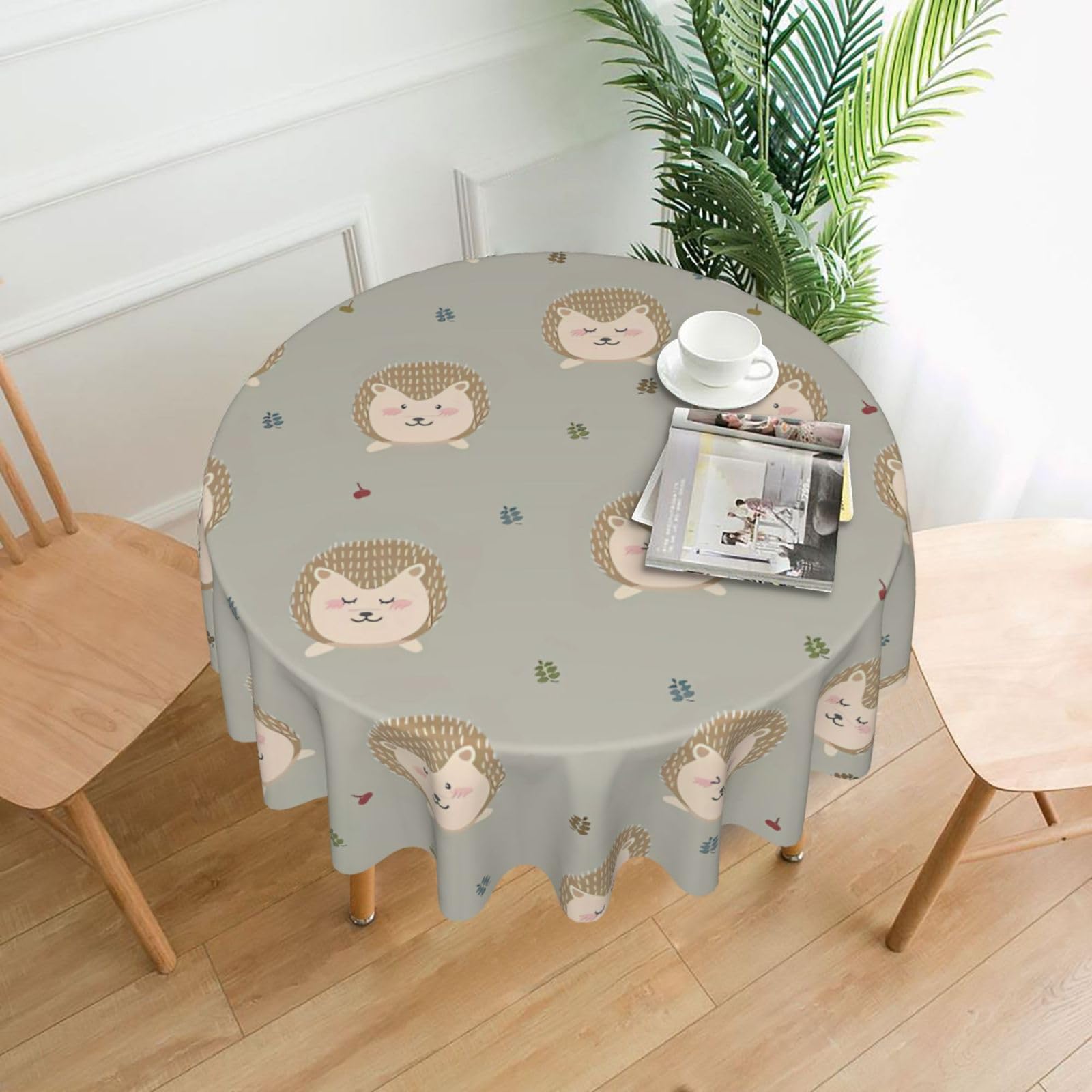 Whjssf Black Many Hedgehogs Prints Round Decorative Tablecloth 60In - High-Grade Polyester Table Throw For Dining & Outdoor Parties