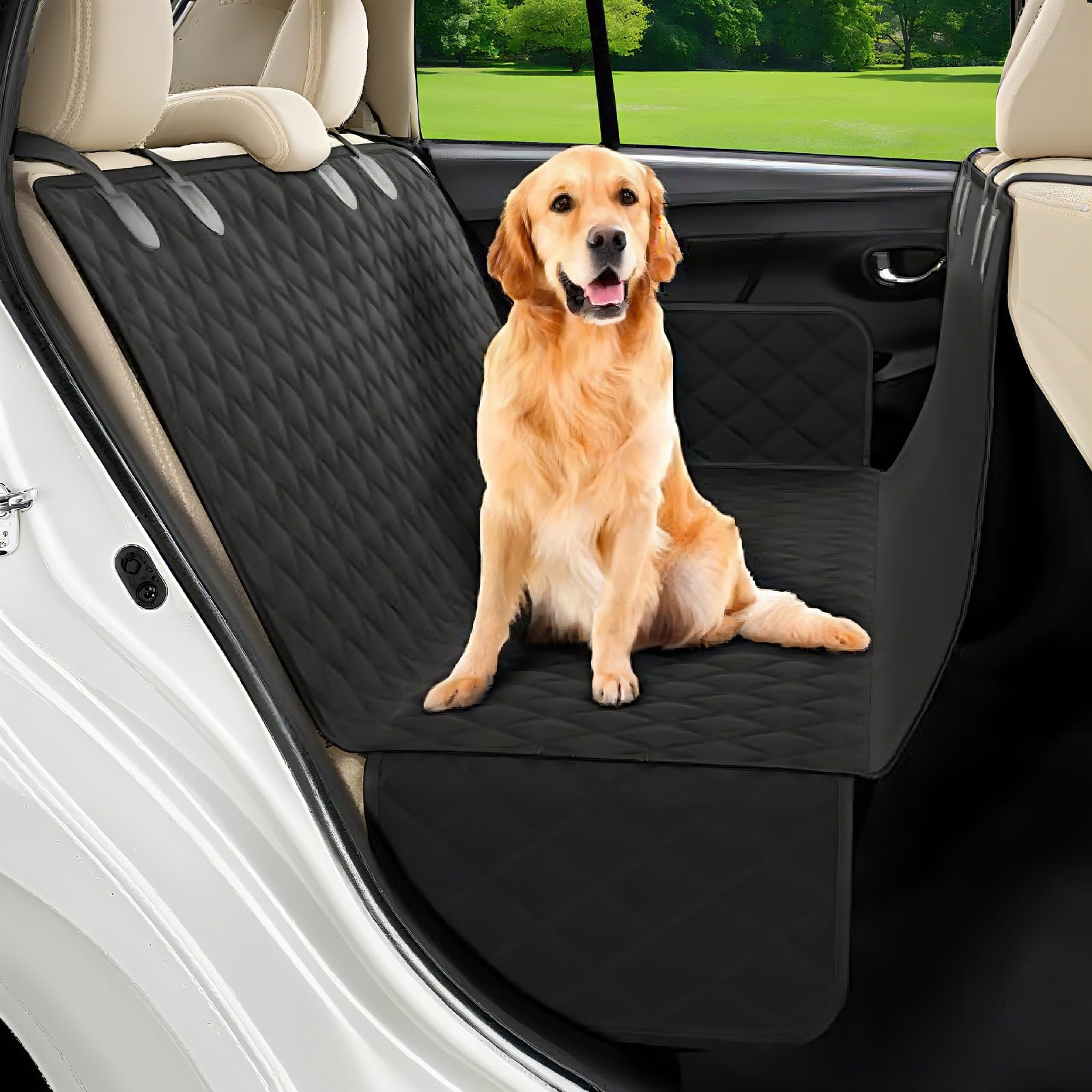 Waterproof Dog Car Seat Cover - Dog Hammock, Backseat Protector Universal Fit for Cars, SUVs, Trucks - Scratchproof, Machine Washable, Nonslip (Black)