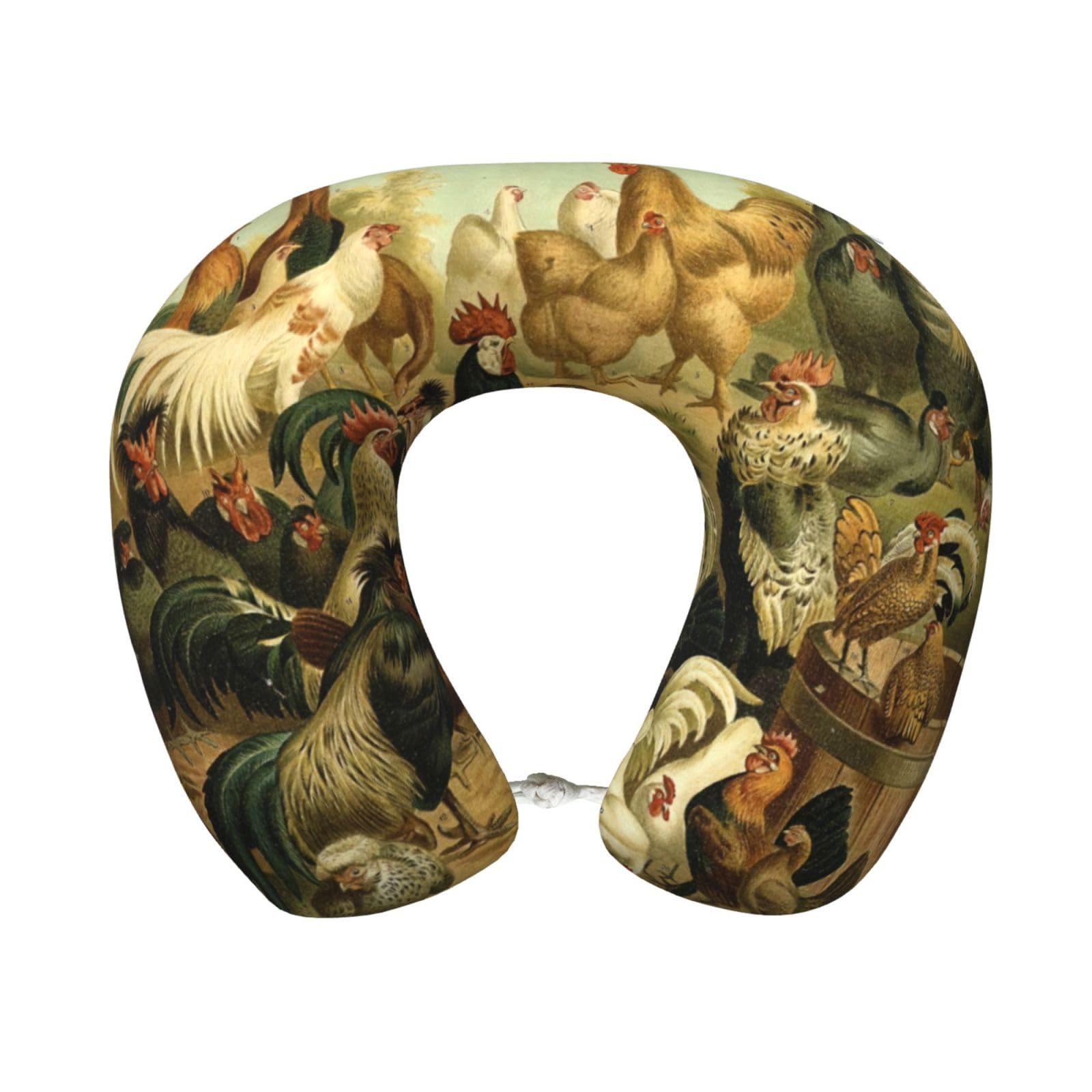 peiyeety Chicken and Rooster Print Print Custom U-Shaped Pillow,Memory Foam Cervical Neck Travel Pillow,for Home,Camping,Travelling