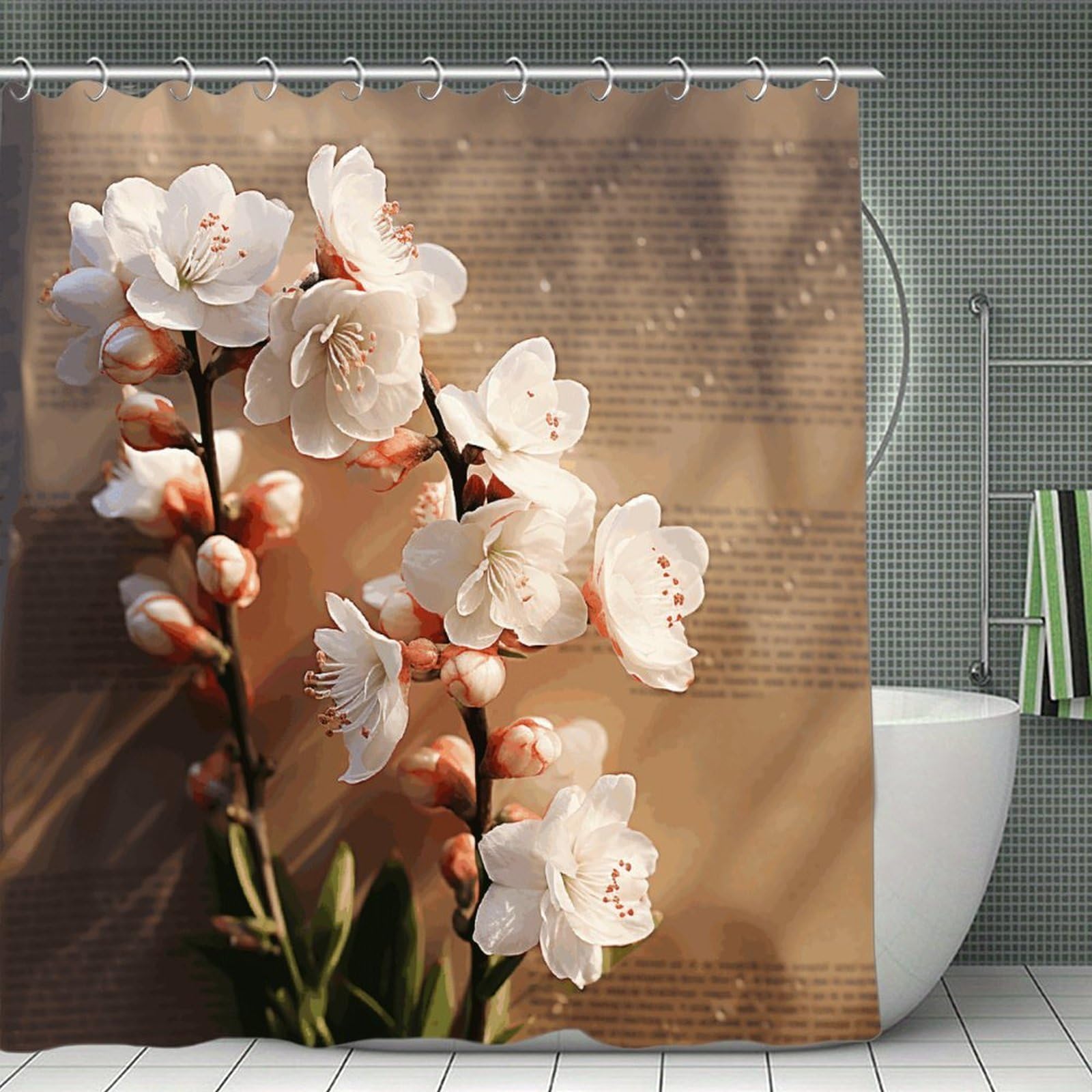 VstaDank A Peach Blossom Shower Curtain Light-Weight Blackout Bathroom Curtain Washable Shower Liner 71x71 Inch Bath Curtain with Metal Holes Bathtub Bath Room