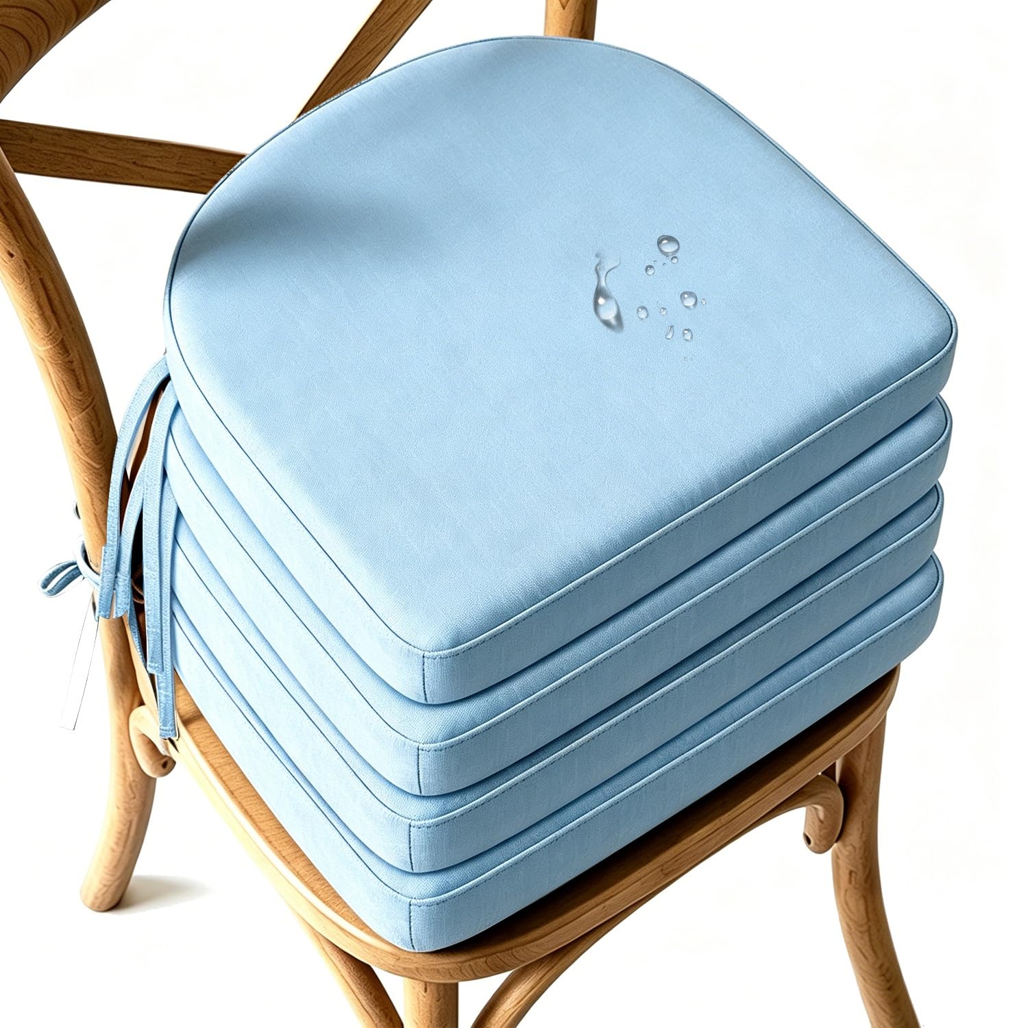 Cafusesdd Cafusedd 4 Psc Water-Repellent with Seat Cushions, Non Slip with Ties Patio Cushions, Seat Cushions for Deck/Kitchen/Chairs/Dining Room/Garden(LightBlue,21''*19'')