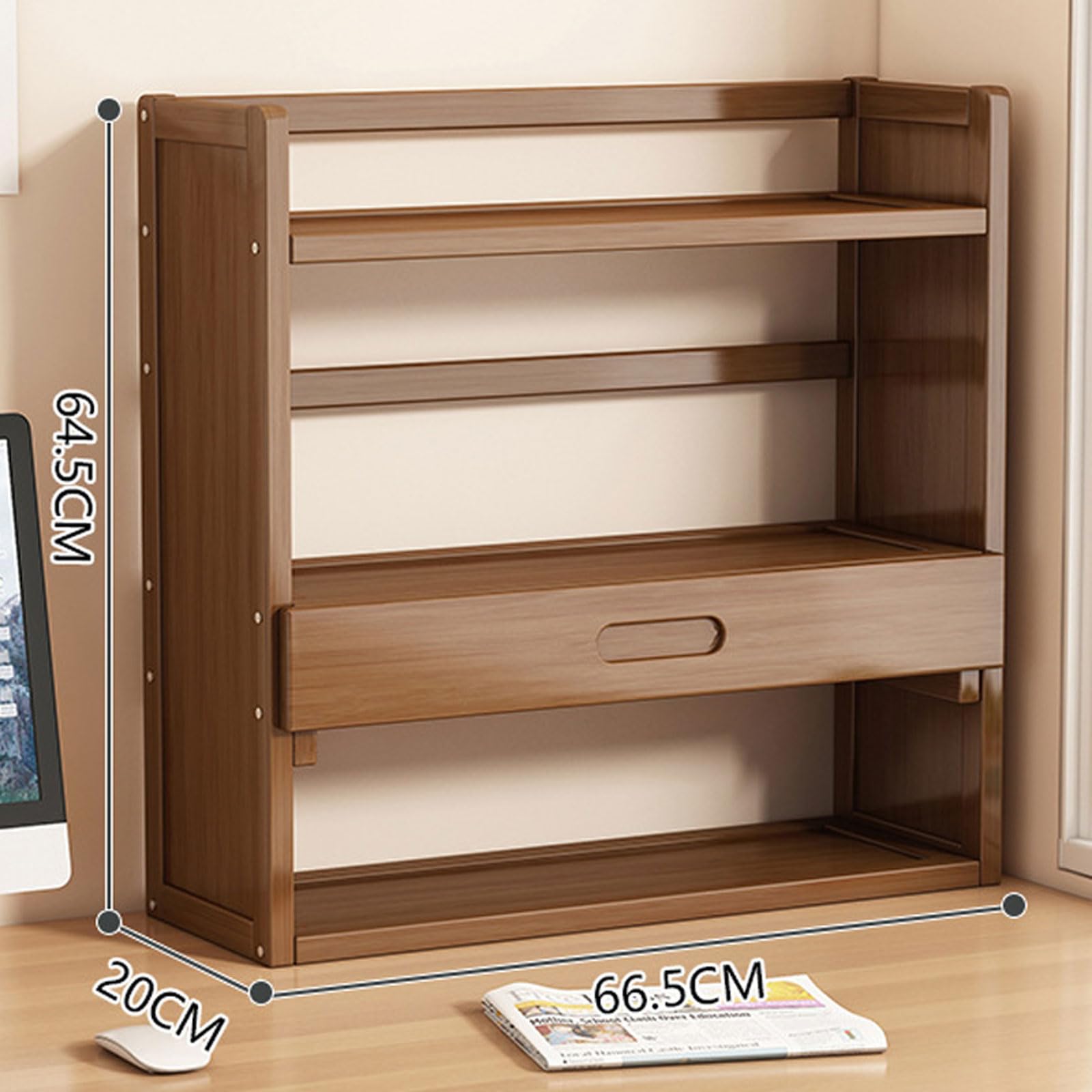 Organizer Da Scrivania In Bambù - Scaffale Regolabile Con 2 Cassetti, Per Ordinare Ufficio, Casa O Studio