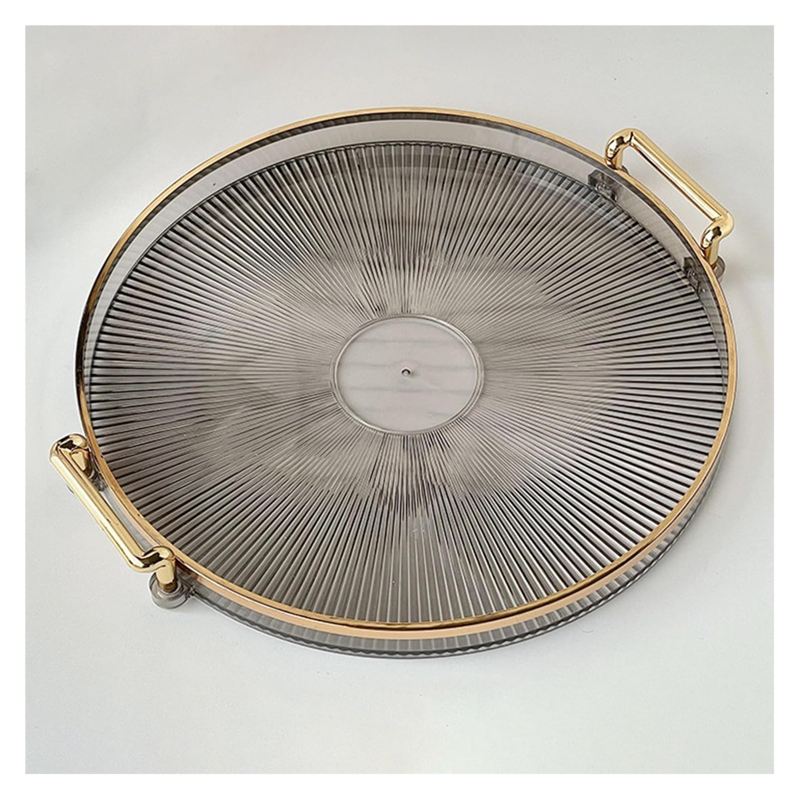 Plastic Tray,Round Fruit,Living Room Decorative Item,Gold-plated Handle,Suitable for Storing Teacups and Cosmetics(Color3)
