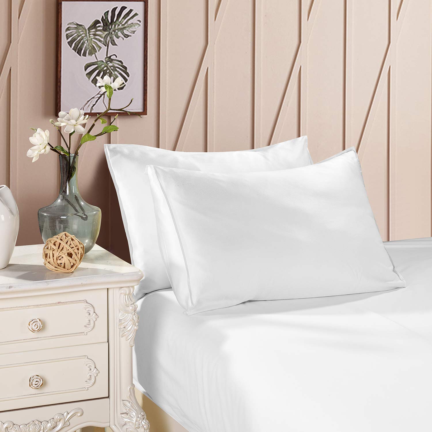 Fundas de Almohada de Seda 100% Morera Natural 20 Momme, Suaves y Cuidado de la Cabello Fundas de Seda para Almohadas 2 Piezas Blanco (50 * 75cm)