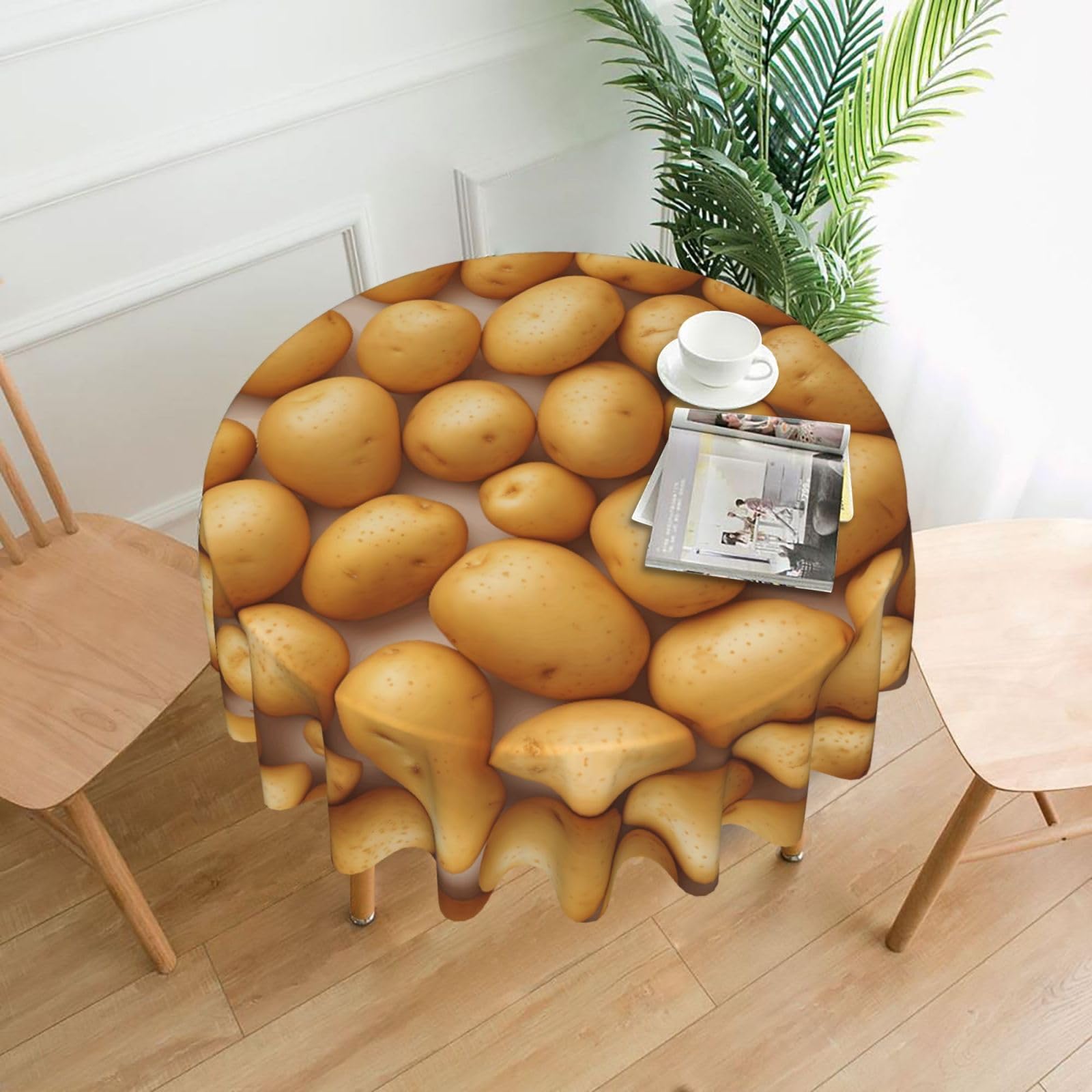 HLBSDM Potatoes of Different Sizes Printed Practical Round Tablecloth, Durable, Suitable for Home, Restaurant, Hotel, Gathering, and Decorative Table Covers