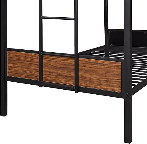 Miniatura 15 de Litera de metal de tamaño individual sobre matrimonial, estilo moderno, resistente con marco de acero con barandilla de seguridad, escalera