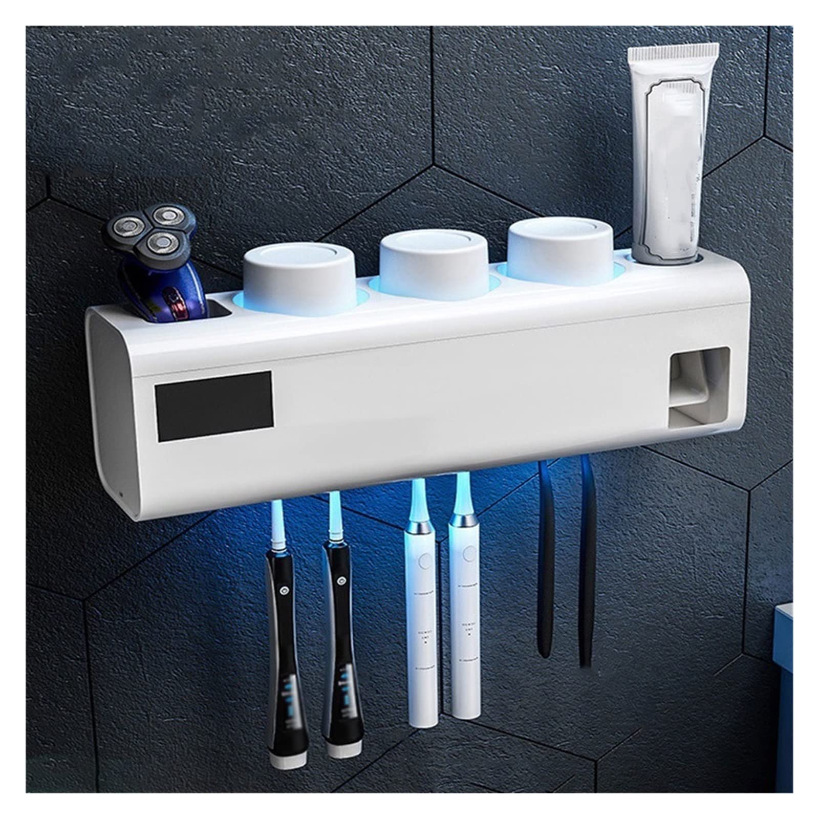 Porta Cepillo de Dientes Soporte de cepillo de dientes inteligente montado en la pared sin estribo de almacenamiento de perforación 6 ranuras del cepillo de dientes, con dispensador de pasta de diente