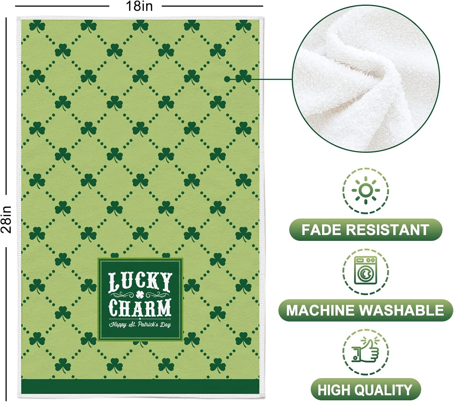 Whaline 4 Pack St Patrick's Day Towels Set, Shamrock Clover Green Plaid Kitchen Hand Dish Towels for Gift-Irish, Holiday, Home Decor (18" x 28")