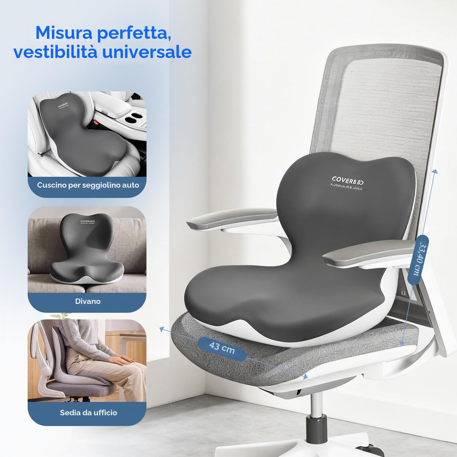 Coverado Cuscino Lombare e Cuscino di seduta Auto | Ergonomico Supporto Lombare per Auto in Memory Foam, Sedia da scrivania Cuscino di sostegno posteriore per la Casa, Ufficio