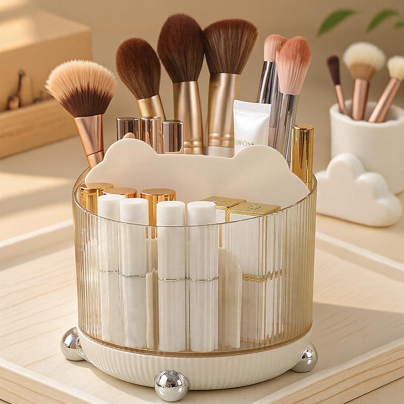 Ofoaeea Unfinished Makeup Organiser, 360° Rotating Makeups Organisers, Makeups Brush Holder, Cosmetics Organisers, Makeup Organizer Storage For Dresser Table Bathroom Bedroom Offices） Small