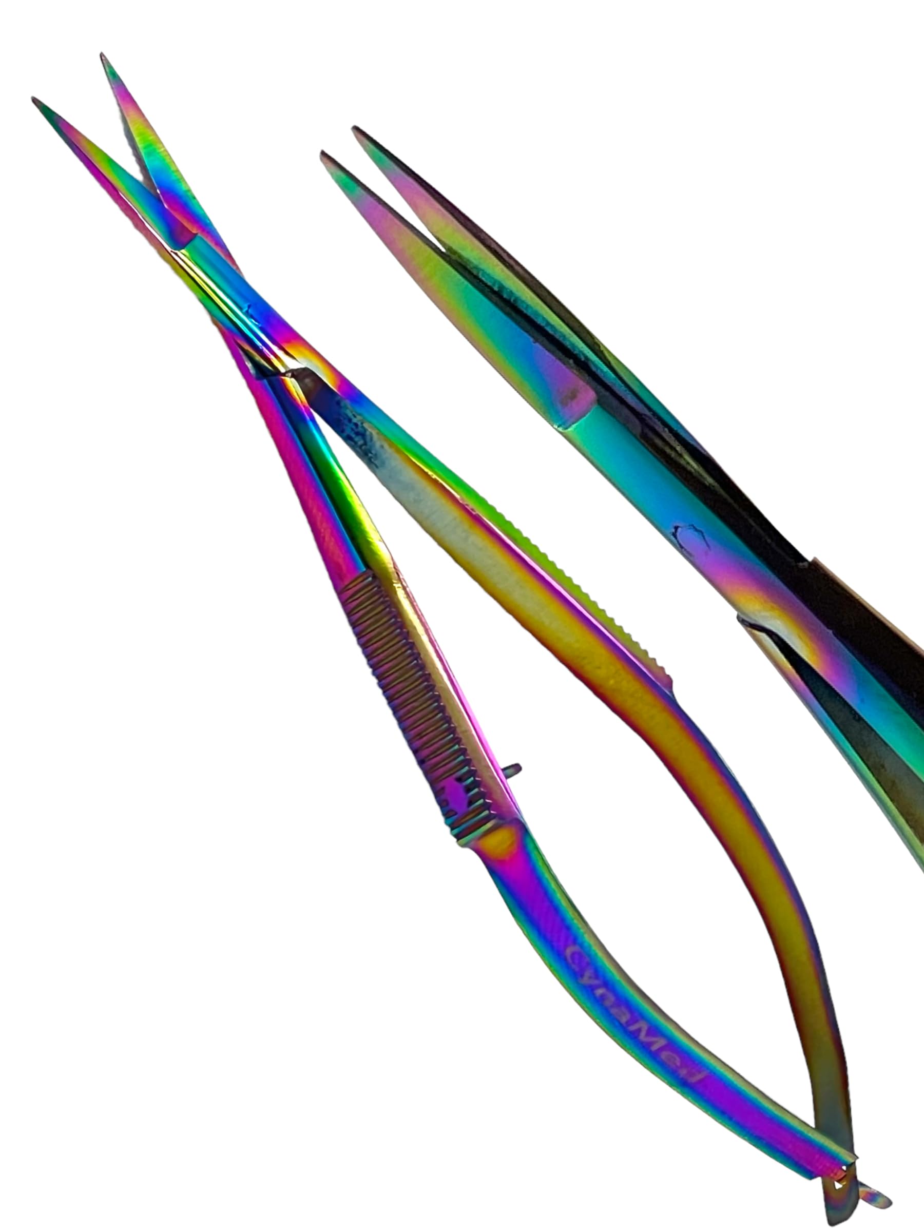 5in Castroviejo Scissors with Straight Tips & Pin - Rainbow Color Micro Scissors - Embroidery Spring Action Extra Sharp German Stainless Steel