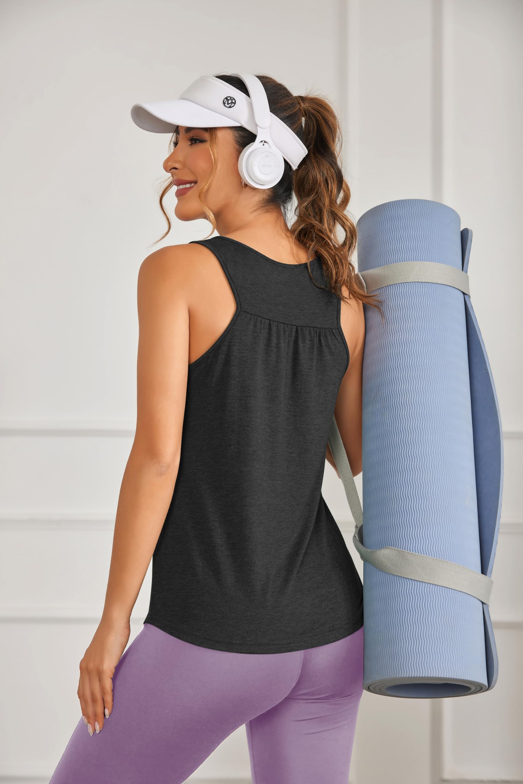 PINSPARK Sportowy tank top damski, bez rękawów, lekki top do jogi, 1/2 sztuki w opakowaniu | Oddychający miękki top sportowy, okrągły dekolt, luźny, pilates, fitness, siłownia, jogging, czas wolny