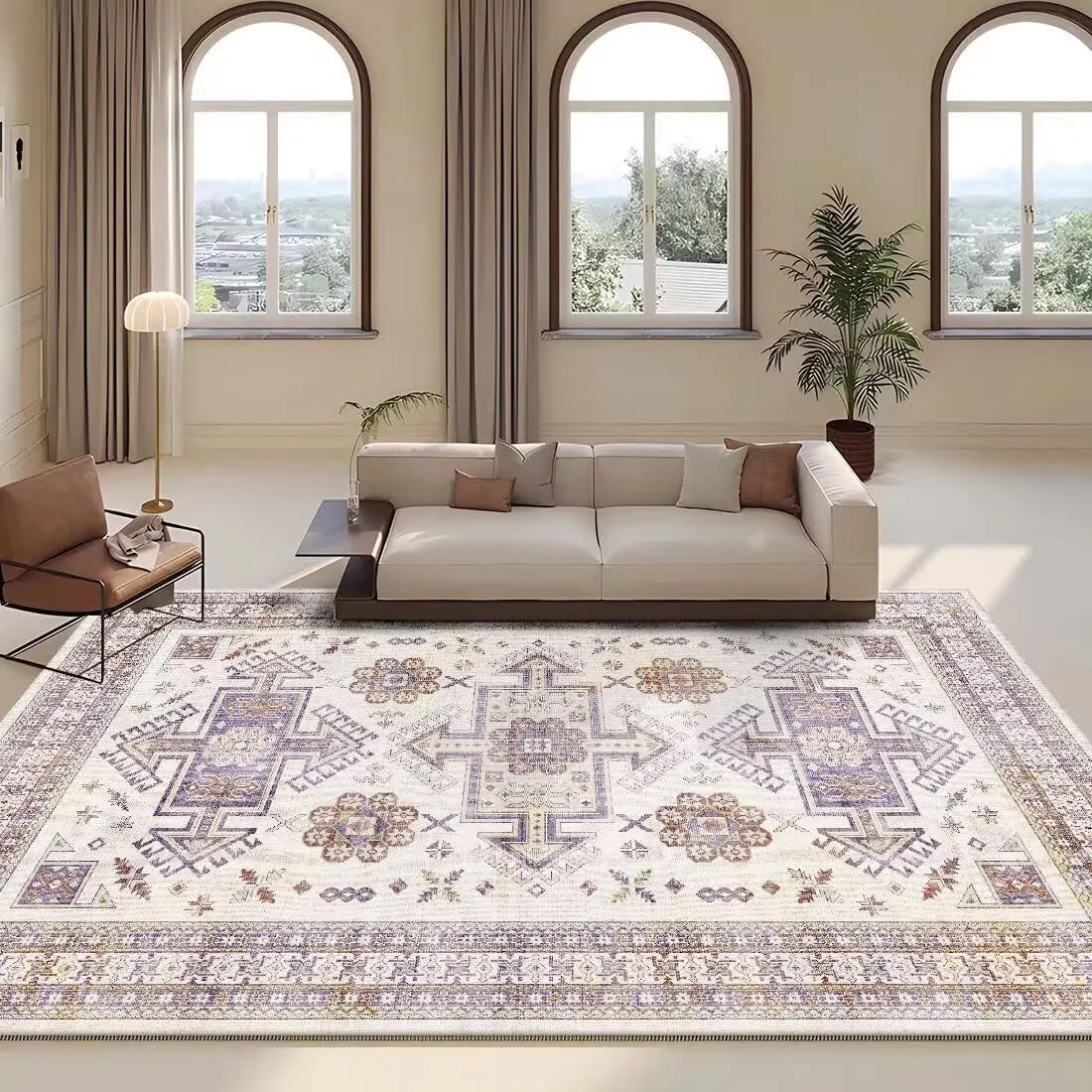 Tapis persan retro grand format 200x300 pour salon et chambre lavable