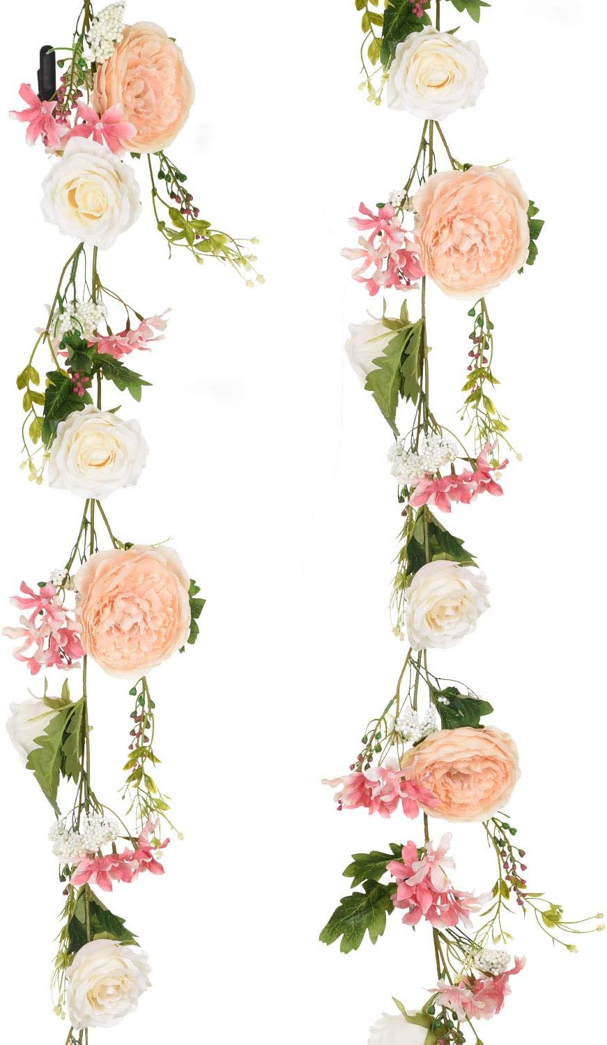 6 Ft Artificial Peony Garland with Mixed Peony Flowers and Green Leaves for Wedding Dining Table Home Party Decor