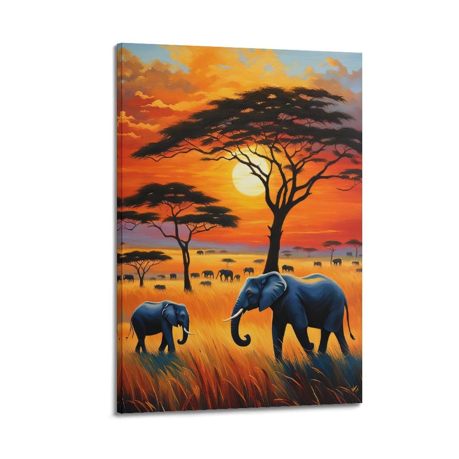 ZSZWHJ Animal Poster Elephants in The Grasslands Poster Decorative Painting Canvas Wall Posters And Art Picture Print Modern Family Bedroom Decor Posters 12x18inch(30x45cm)