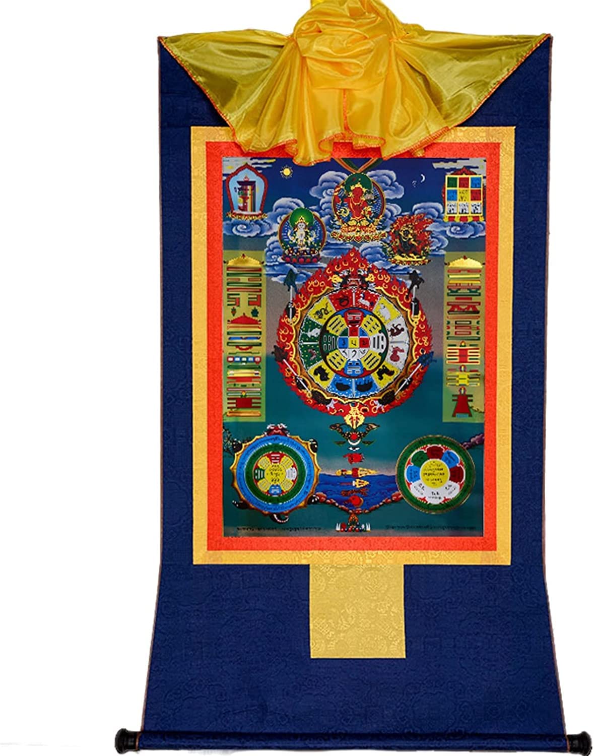 VHKJewE Zodiac Tibetan Thangka Tapestry for Buddhist Altar Zen Meditation Auspicious Symbols(Blu,S)