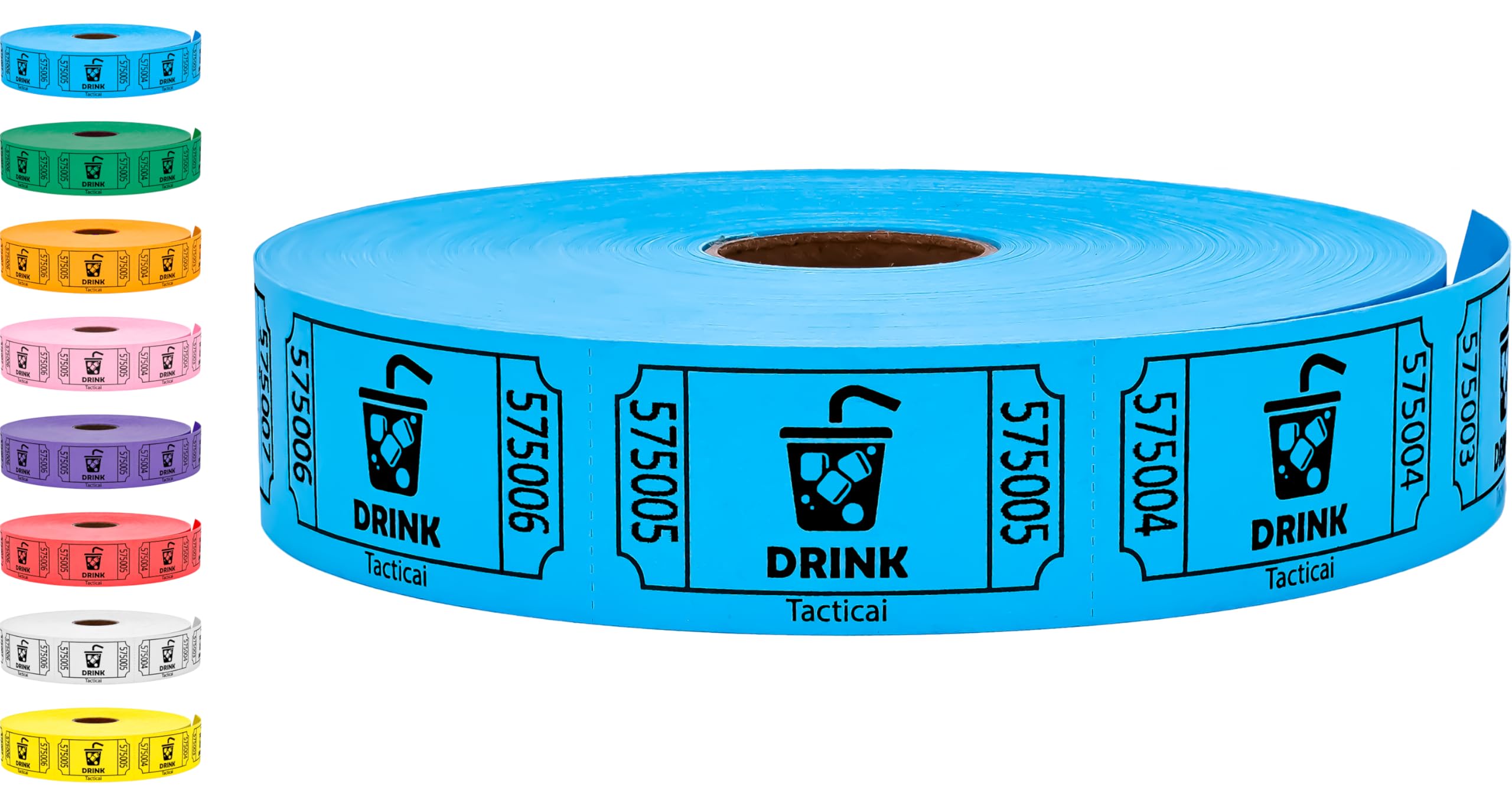 Tacticai 1000 Raffle Tickets, Drink, Blue (1 of 8 Colors), Single Roll for Events, Entry, Class Reward, Fundraiser & Prizes — image 1