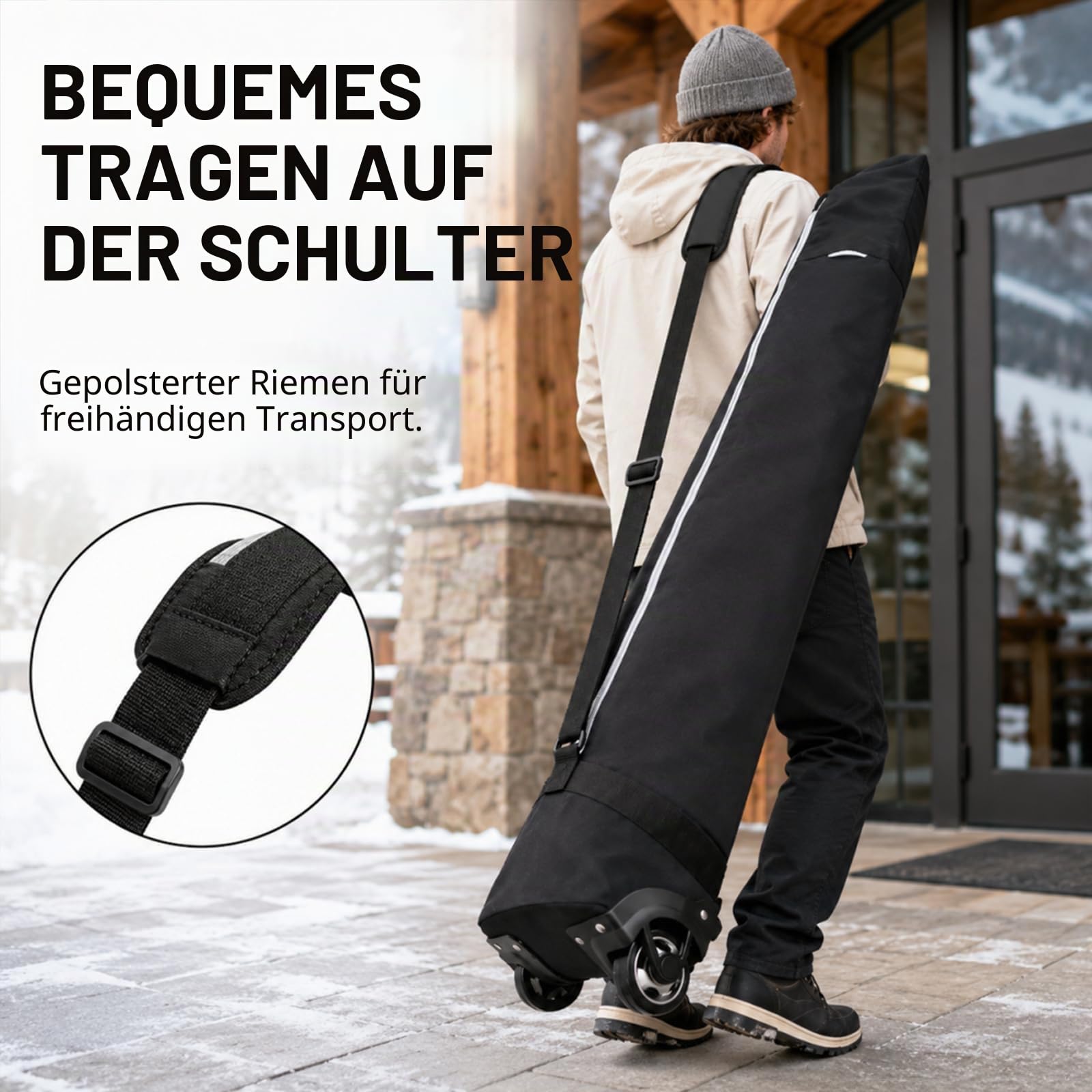 Gepolsterte Skitasche mit Rollen Skipack mit Rollen für Flugreisen, die gepolsterte Skitasche bietet Platz für Ski bis zu 200 cm.