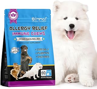 Juckreiz und Immunkauen für Hunde, Haustier Allergie Relief Immunität Treats, 60pcs Hund Juckreiz Haut Relief Fell Gesündere Ergänzung, Stoppen Pawlicking, Anti Juckreiz für alle Rassen und Größen product image