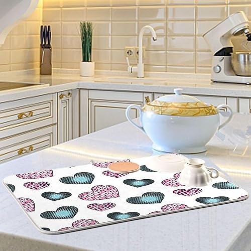 Miniatura 6 de Doodle Hearts Valentine Love Dish Drying Mat Drying Pads For Kitchen Counter Dish Drainer With Mat Tapete Para Cocina 16'' x 18''