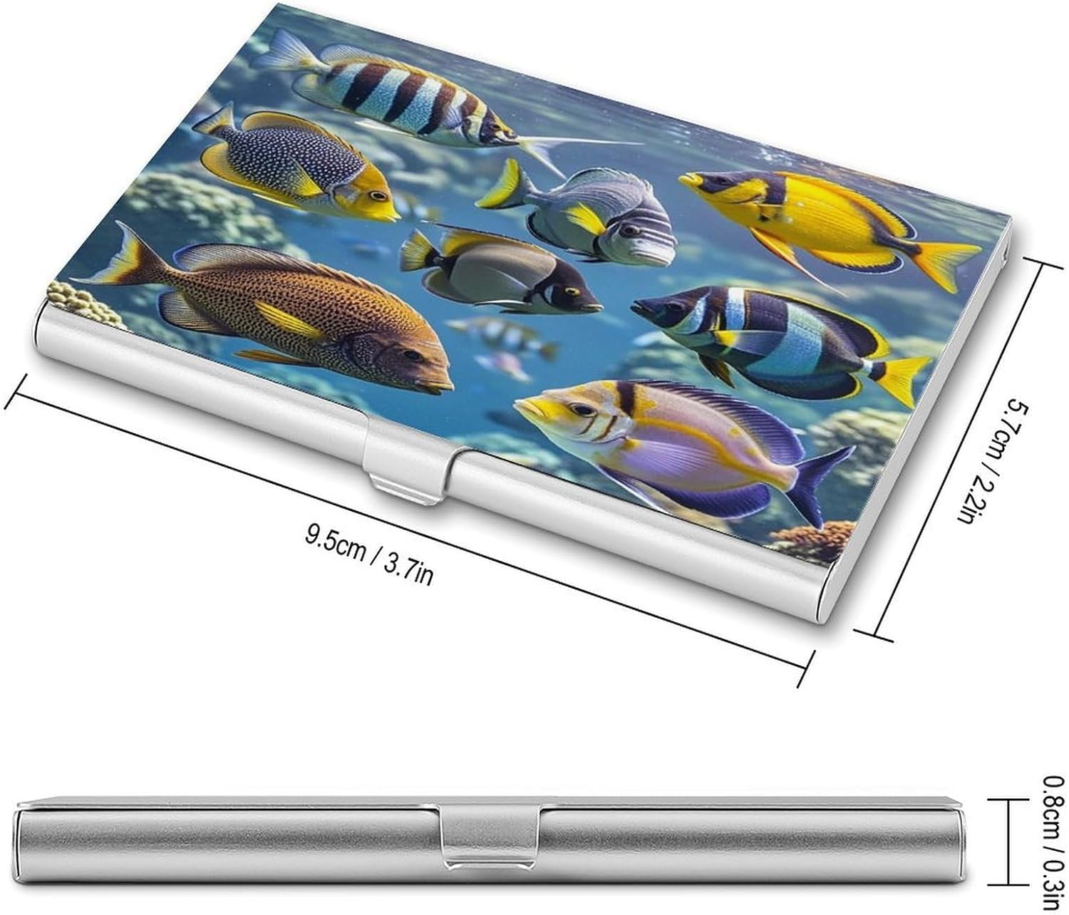 Different Fish Business Card Holder for Men Women Professional Stainless Steel Card Case Slim Flip Cover Purse Name Cards Holder Multi Aluminum Business Cards Wallet for Office