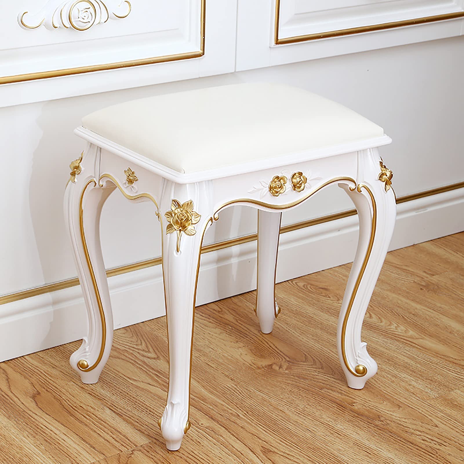 Tabouret de vanité avec coussin rembourré et banc de piano en bois de coiffeuse pour chambre adulte