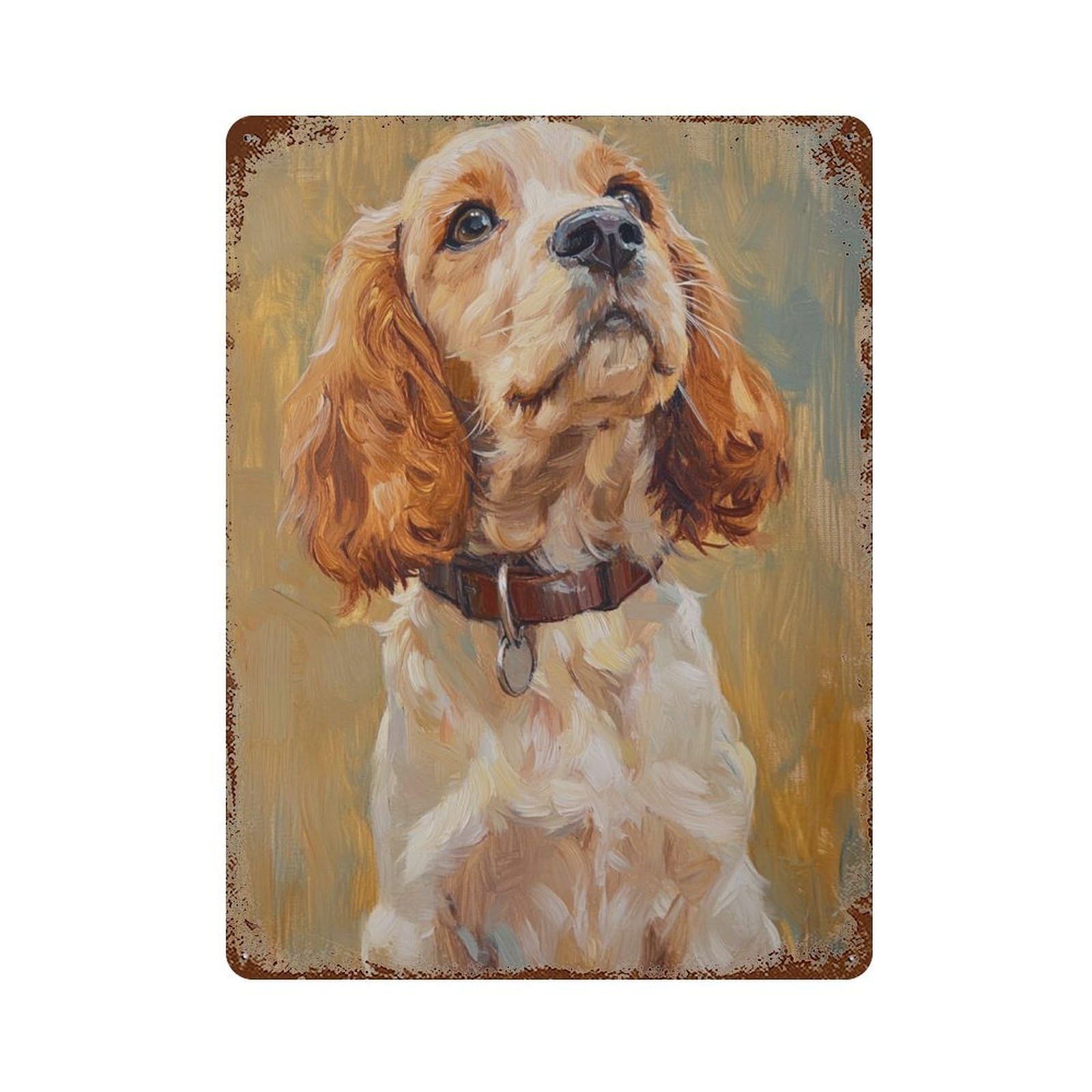 Hand-Painted Cocker Spaniel Artwork Vintage Rust Metal Sign 15.7"x11.8", Ideal for Bistro, Counter And Cafe Decor