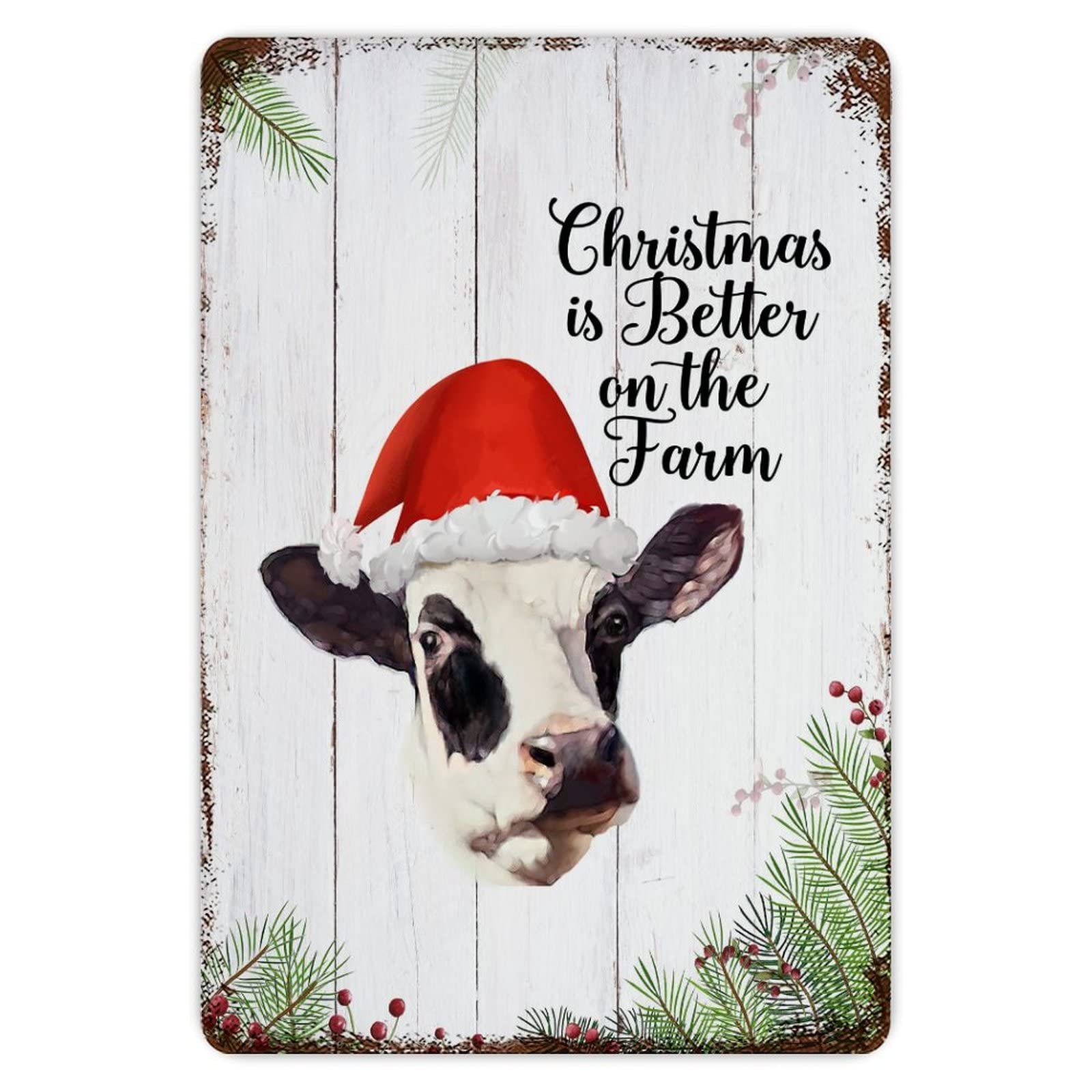 ENEDNATE Funny Vintage Metal Sign Merry Christmas Dog In Santa Hat Aluminum Sign 8x12 inch Metal Tin Sign Retro Wall Door Hanger Decor Sign