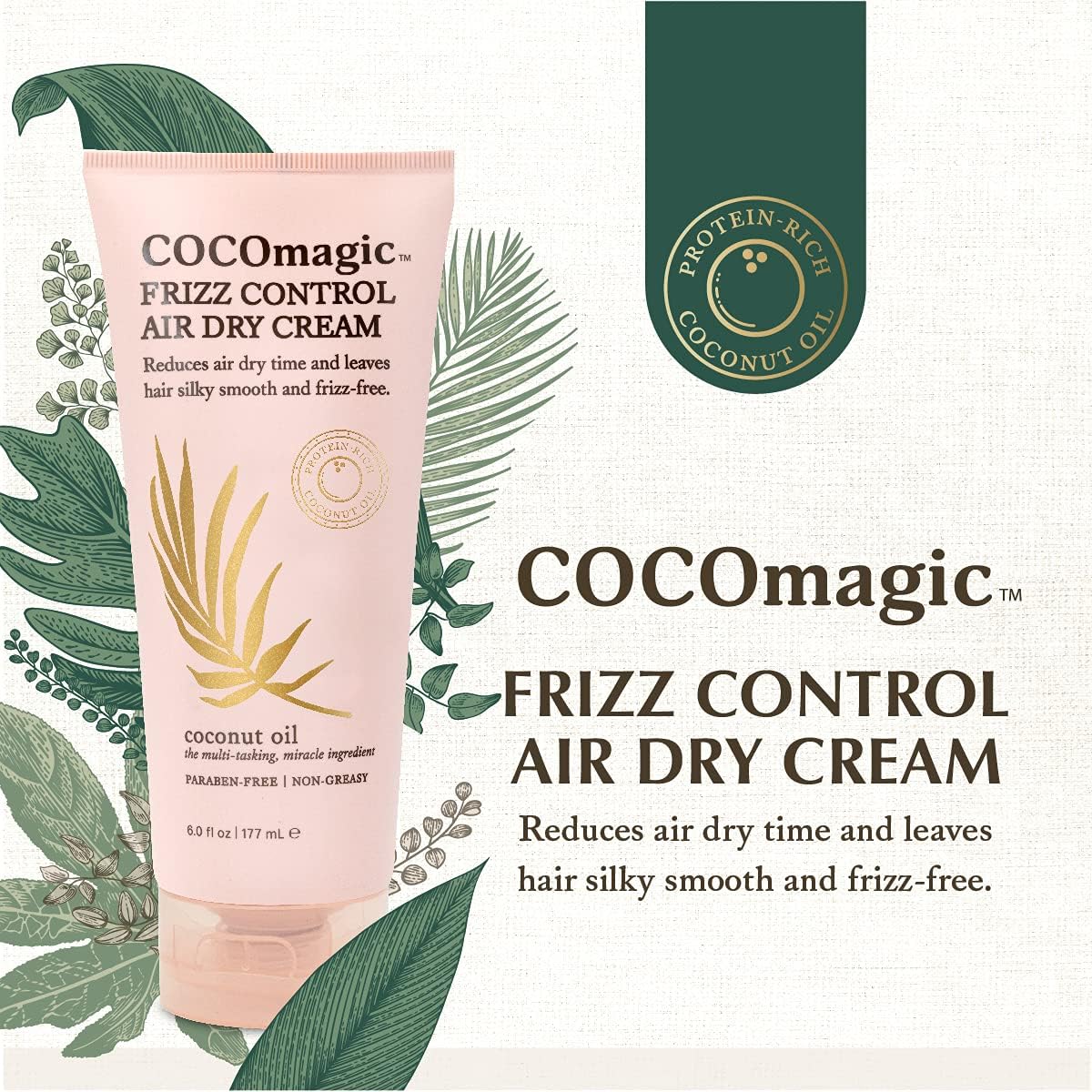 Cocomagic Frizz Control Air Dry Cream | Anti-Frizz Styling Cream | Helps to Calm and Smooth Hair | Paraben Free (6 oz, 2 Pack)
