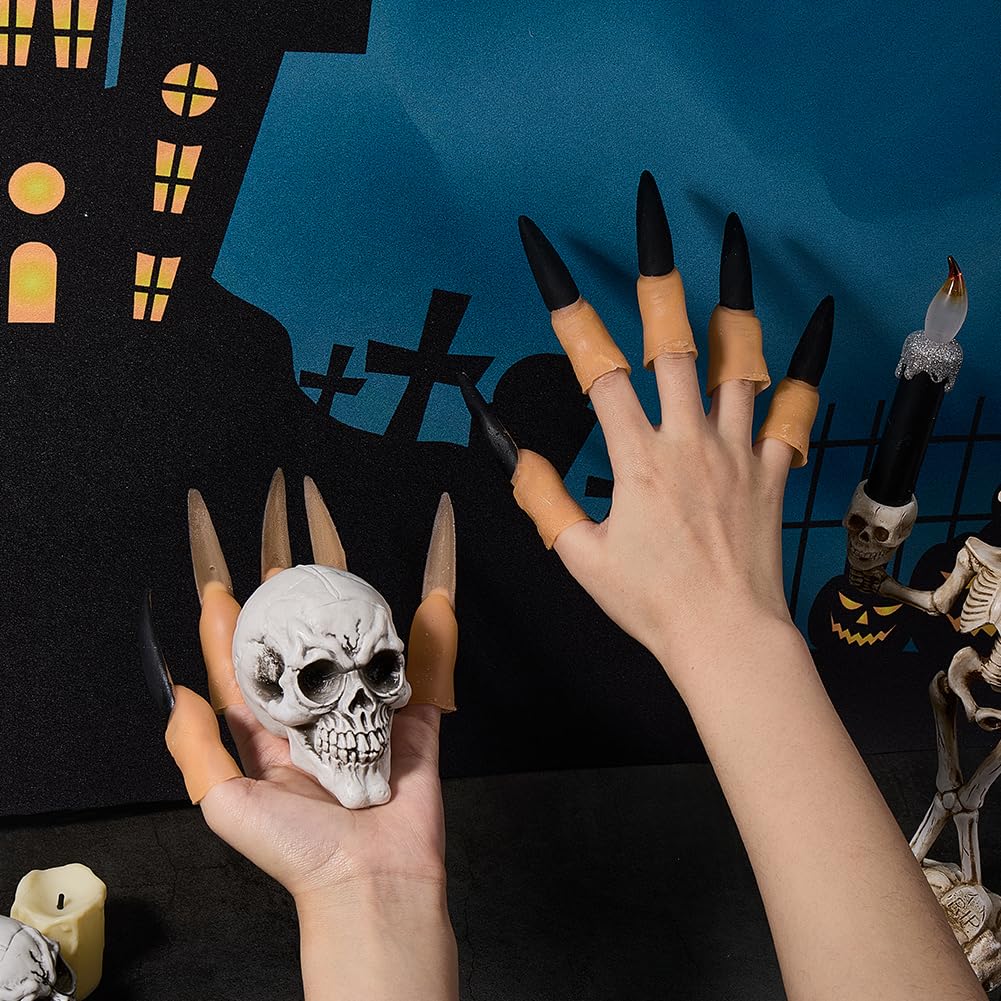 GORGECRAFT 10Pcs Vampire Fingers Halloween Finger Claws Vinyl Witch Fingernail Zombie Scary Long Pointy Arrow Costume Nail Cover Props for Halloween April Fool's Day Cosplay Gifts Makeup Accessories - Image 3