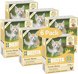Bozita Tetra Häppchen in Sauce mit Huhn für Kitten – 6x370g Getreide- & zuckerfreies Premium-Katzenfutter, ohne Gentechnik, mit 7,5% Protein und 5% Fettgehalt – leckeres Nassfutter für Jungkatzen product image