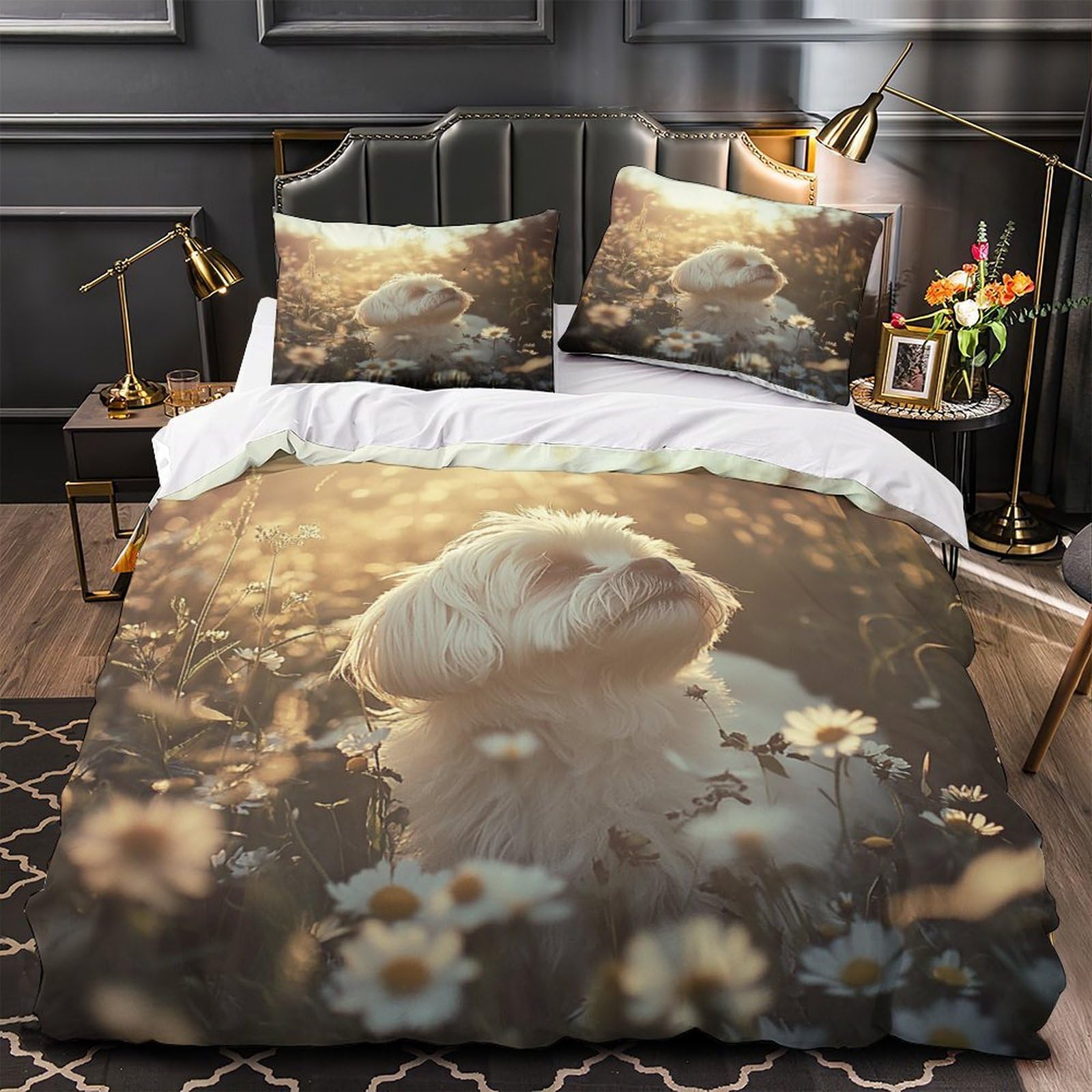 Housse de couette chien blanc zippée facile à laver 140x200