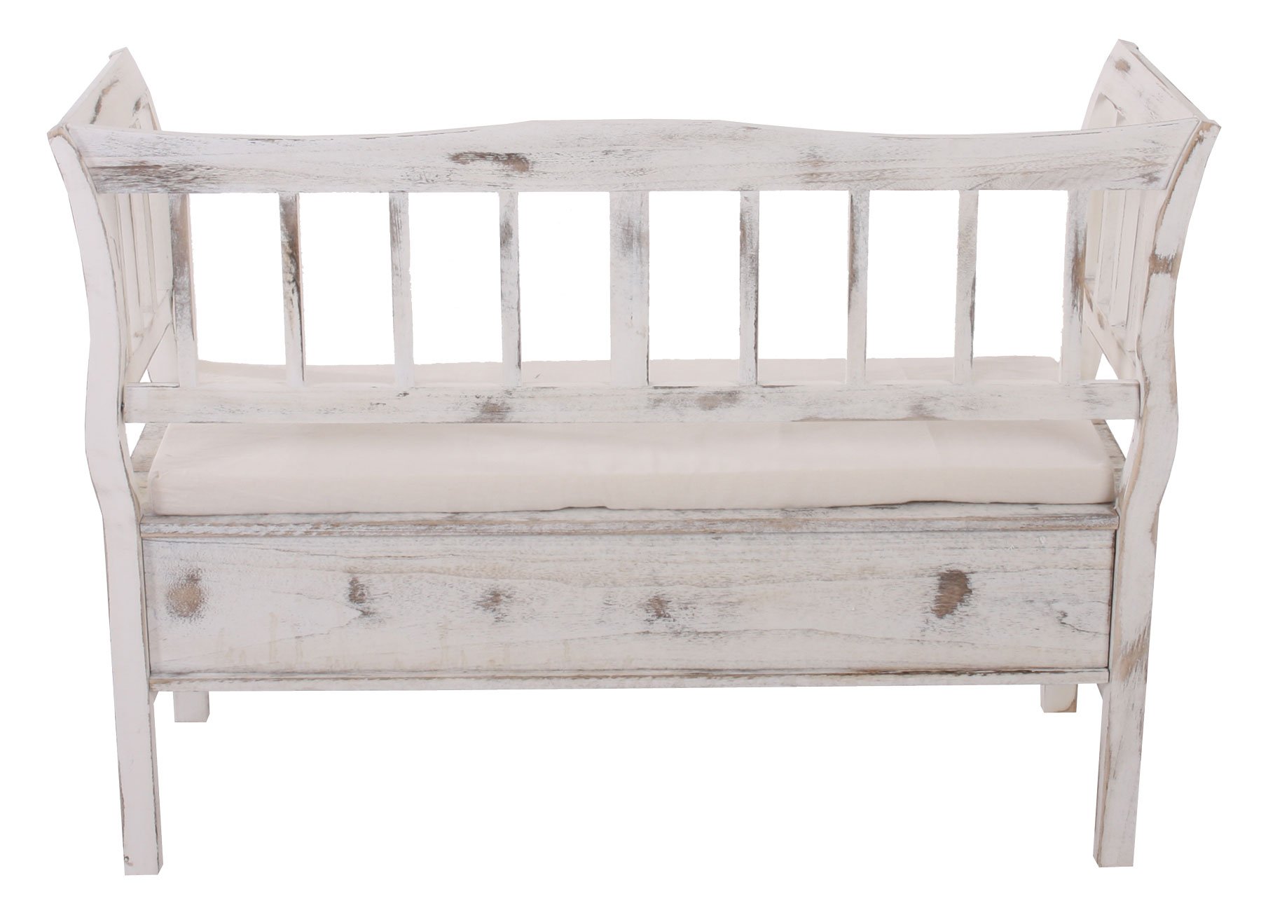 Mendler Banc Banquette de Rangement T207 Coffre avec Coussin Bois Blanc Shabby Chic