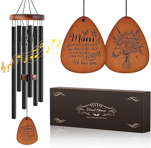 JOBOSI Ramo de la madre, carillón de viento conmemorativo con tubo negro, regalos decorativos, adecuado para interiores y exteriores, perfecto para