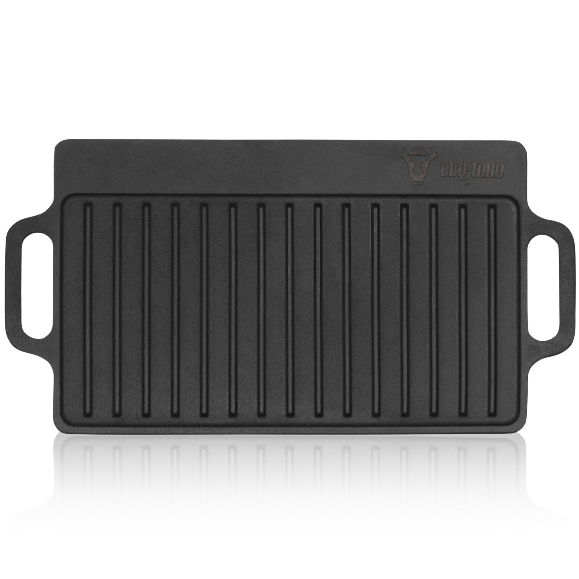BBQ-Toro Plaque de cuisson en fonte avec poignées - 40 x 20,5 cm - Poêle à griller utilisable des deux côtés - Rectangulaire, universelle et massive - Pour charbon de bois et gaz - Accessoires de