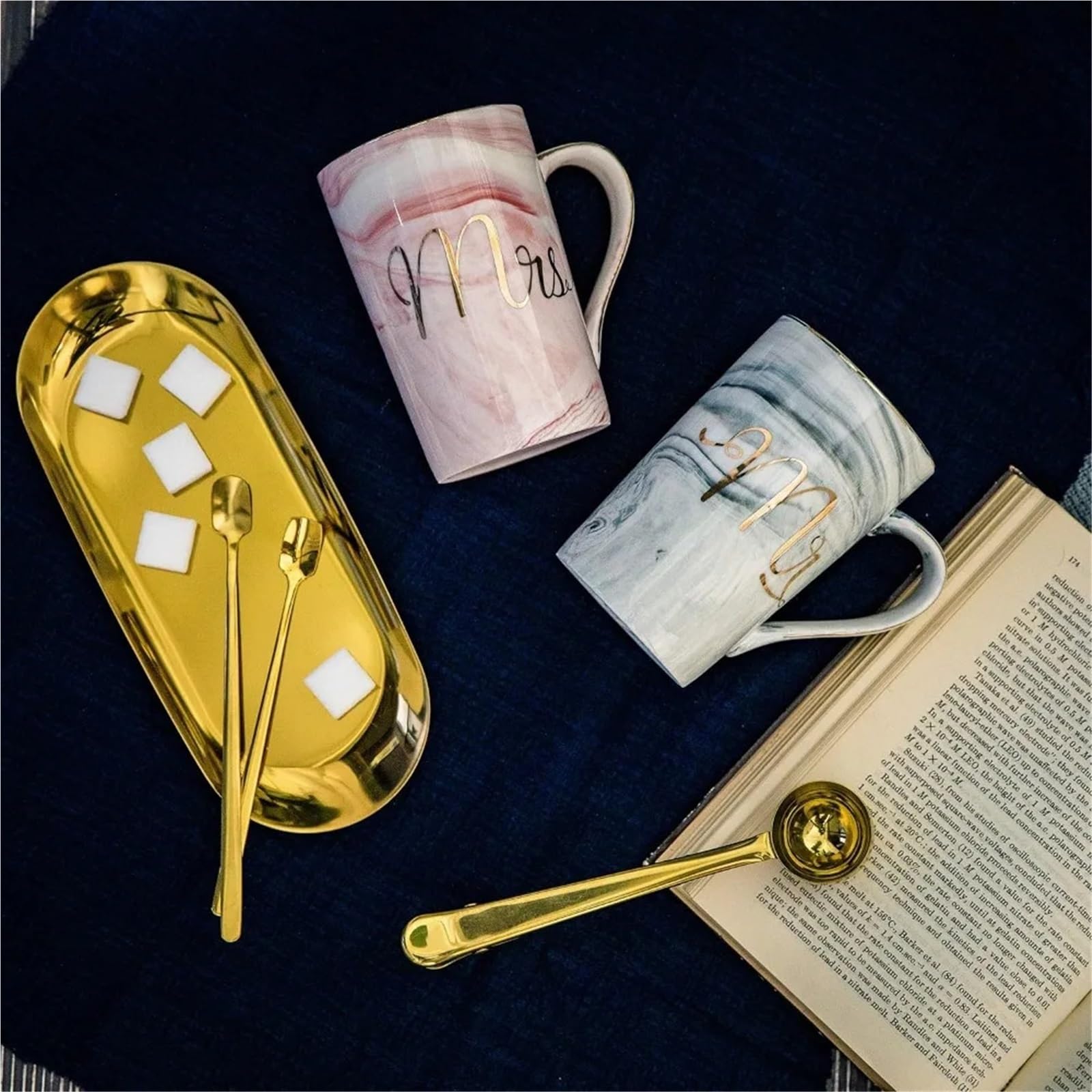 Taza de cerámica de mármol de 13,5 oz, juego de tazas de café Mr And Mrs for novia y novio, compromiso de aniversario de boda Para Boda(Pink Grey01)