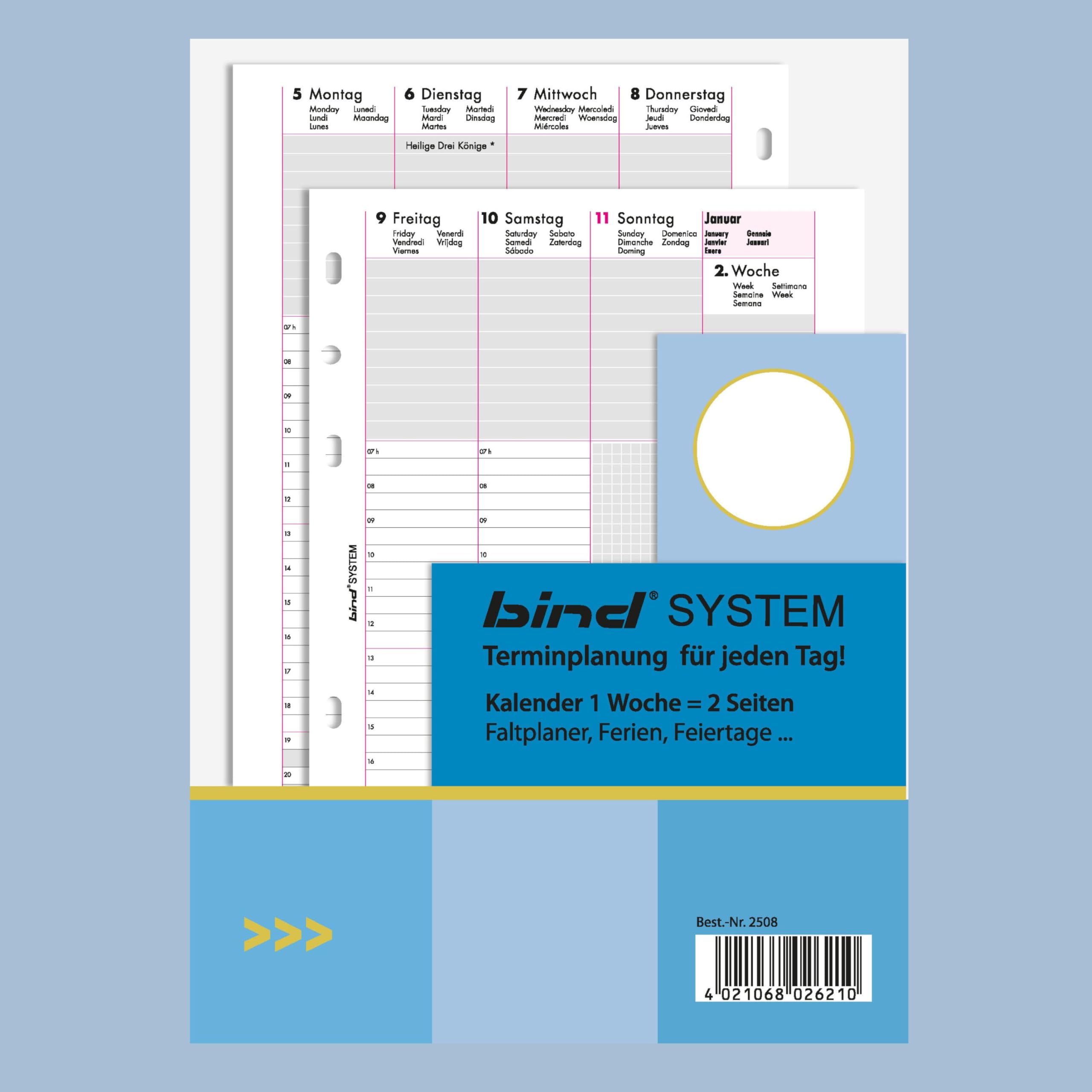 bind Planner A5 con calendario, 1 settimana = 2 pagine, agenda, pianificatore di sistema, nappa nera, T 5