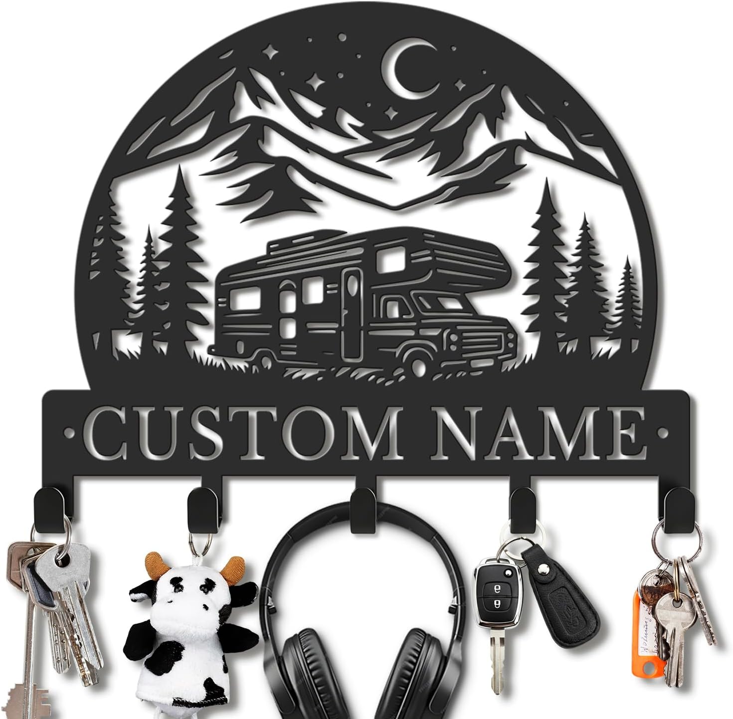 Custom RV Metal Key Holder for Wall, Campsite Key Organizer with Hooks, Camper Coat Rack, Travel Trailer Entryway Decor (Style-5)