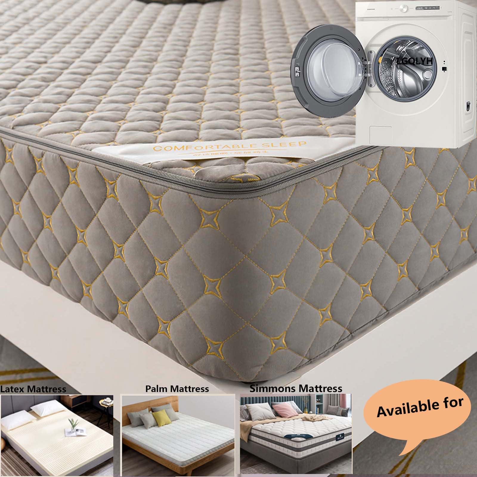 Funda Colchon 90/135/150x190 Cremallera Personalizable Funda Protectora de Colchón,Lavable y Transpirable,Bordado Sábana Completo Desmontable Cubre Colchon Acolchado de Cinco Caras(150X190+23cm,Gray B