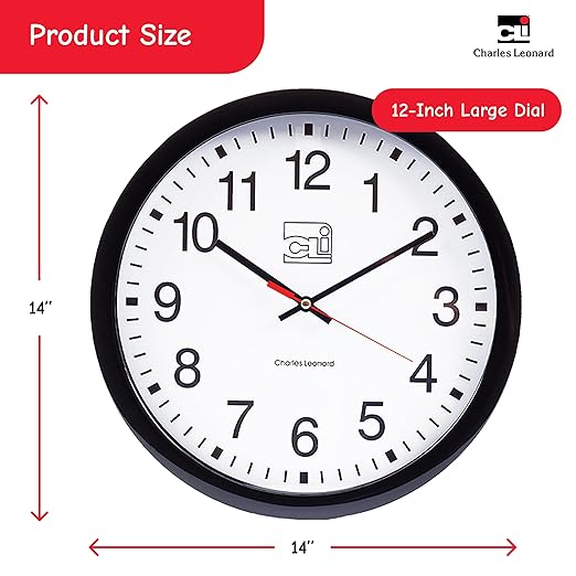 Reloj de pared Charles Leonard redondo 14 pulgadas analógico blanco/negro miniatura 2