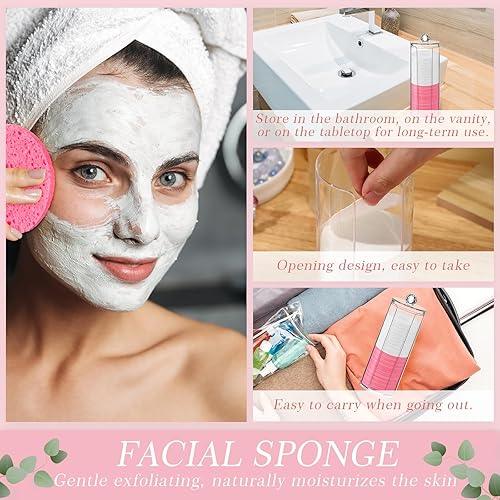 Vista 51 de Sieral 120 esponjas faciales comprimidas con contenedor, almohadillas de esponja desechables para lavar la cara, exfoliante, esteticista, Verde