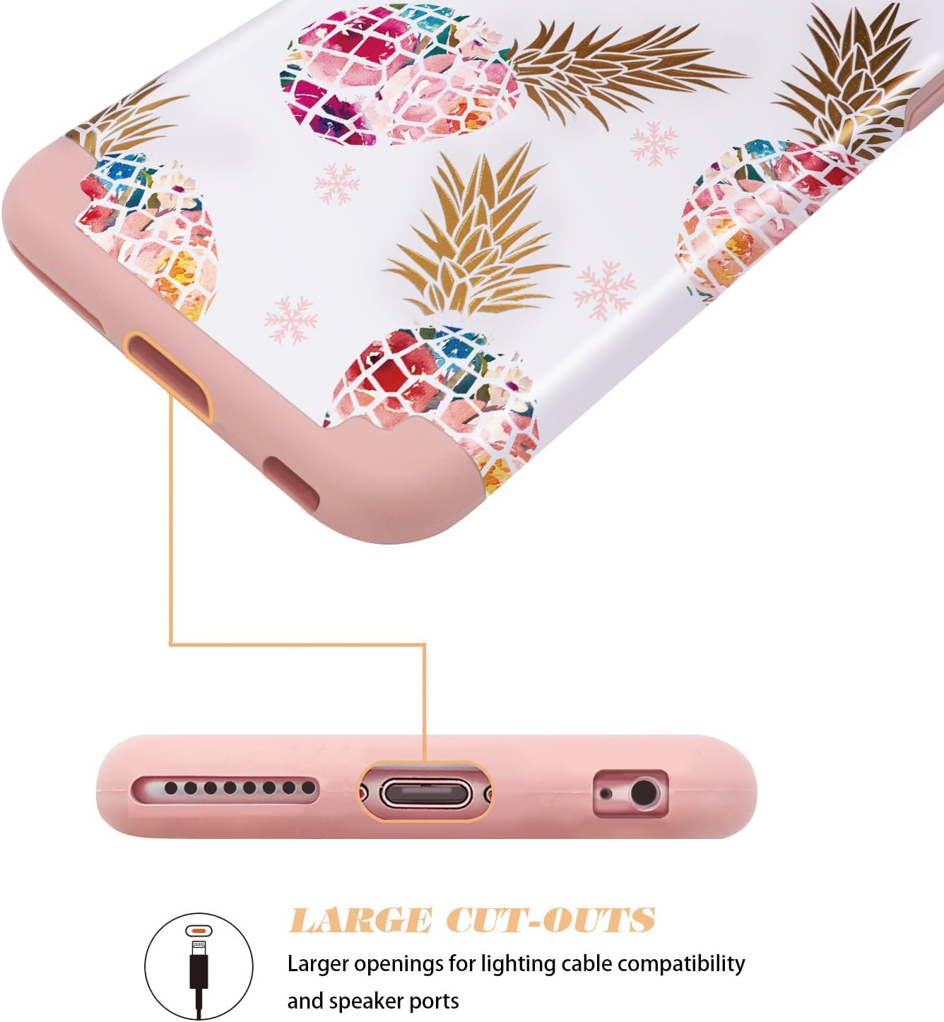 iPhone 6S Plus Case,iPhone 6 Plus Case Pineapple,Fingic Ultra Slim Floral Pineapple Design Case Hard PC Soft Rubber Anti-Scratch Protective Case Cover for iPhone 6 /6s Plus(5.5"),Floral Pineapple/Pink