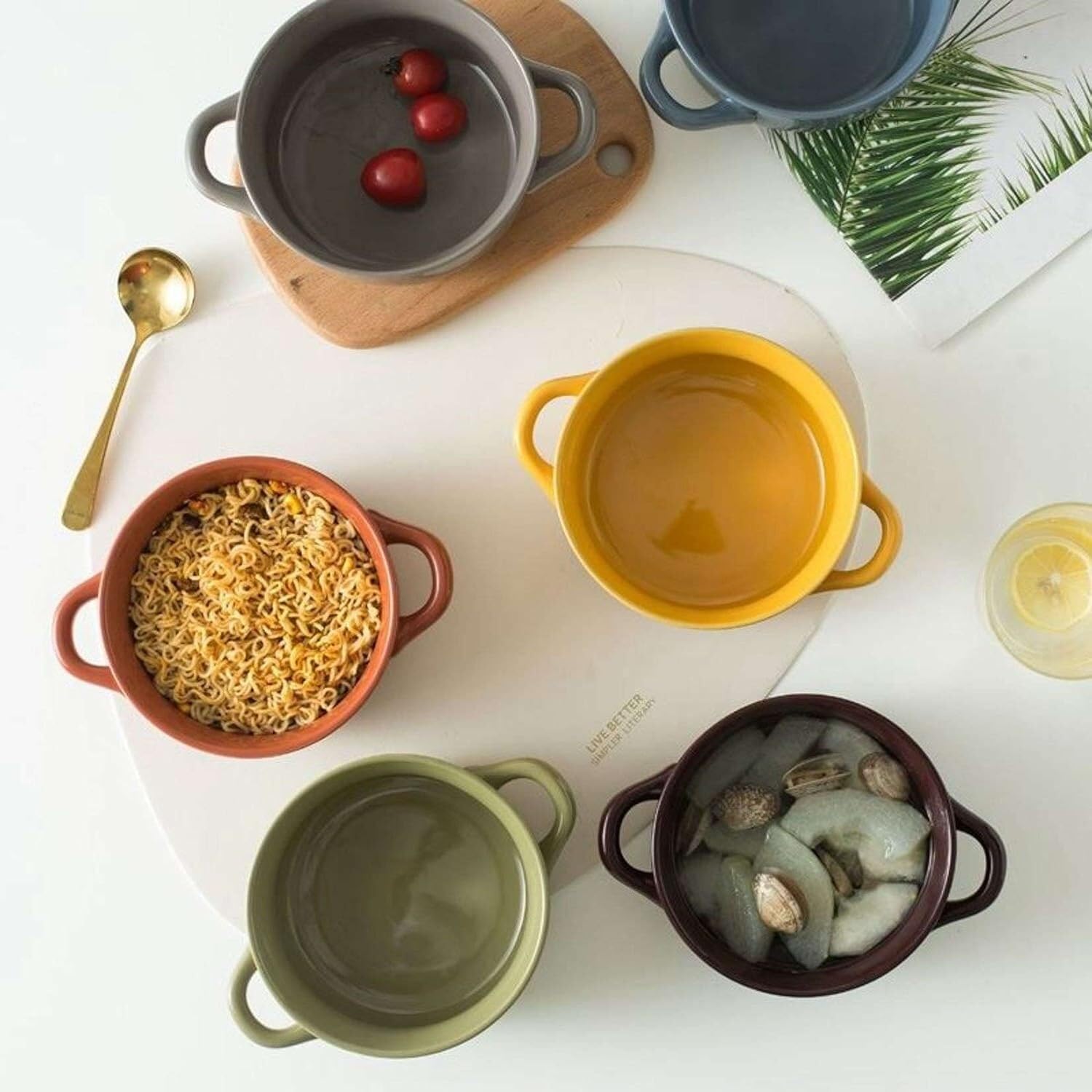 Miski do zupy z uchwytami Naczynia kuchenne, naczynia stołowe, porcelana, ceramiczna miska na zupę, makaron, duże ceramiczne miski na zupę z podwójnym uchwytem, ​​30 uncji, porcelanowe miski do serwow