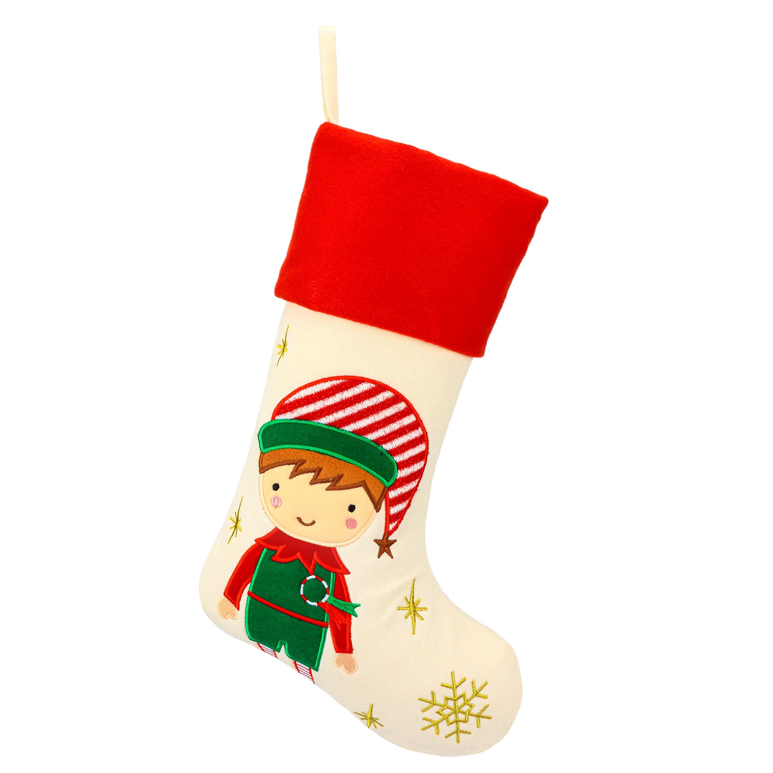 Hopearl 19-Zoll-Weihnachtsstrumpf-Set, 4-teilig, Weihnachtsstrumpf, Junge, Mädchen, Lebkuchenmann, rustikale Flachs-Socken, Halter, Ornament, Geschenktüten für Familie, Weihnachtsbaum, Partyzubehör